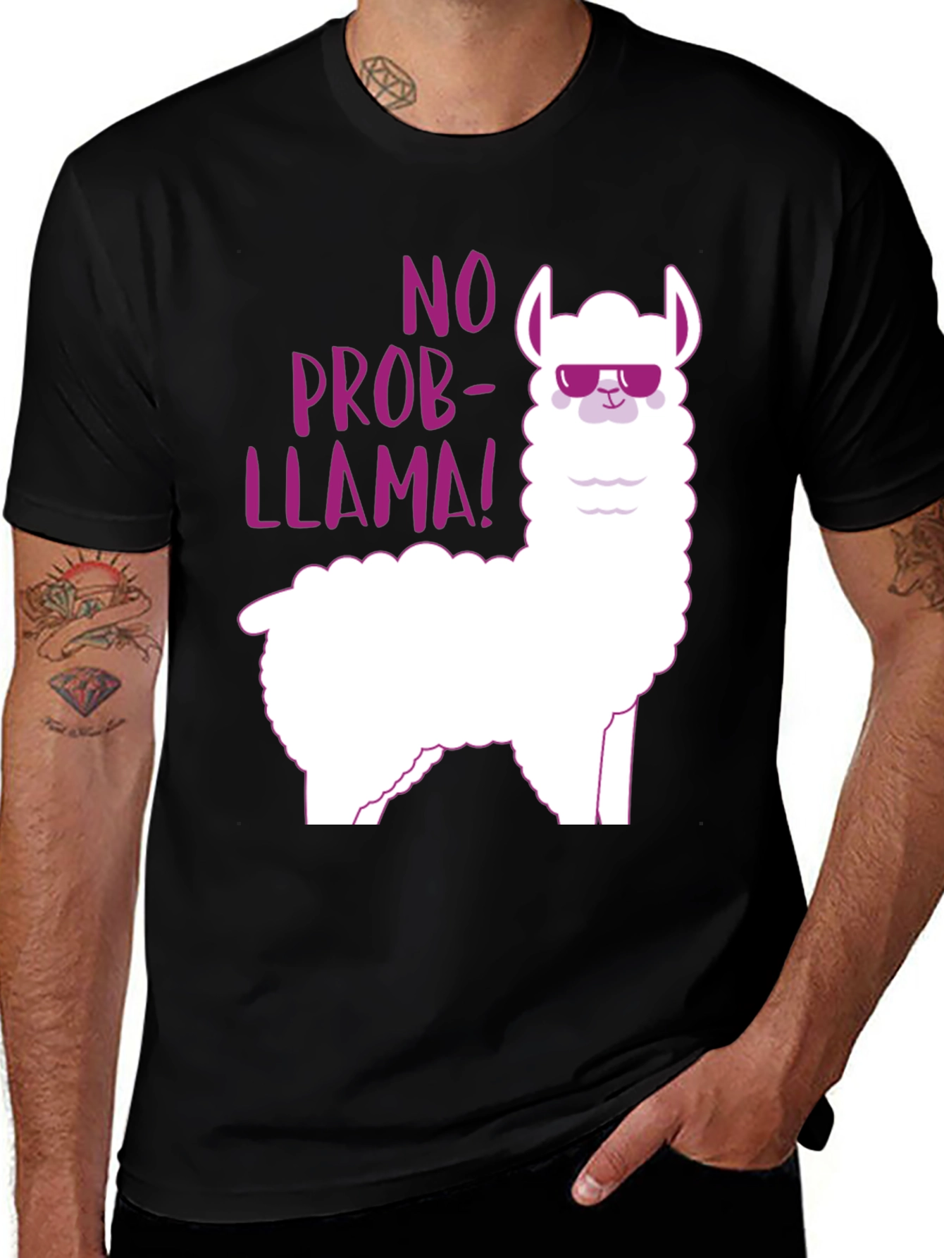 Variant 25 of No Prob-Llama! Black Graphic Tee