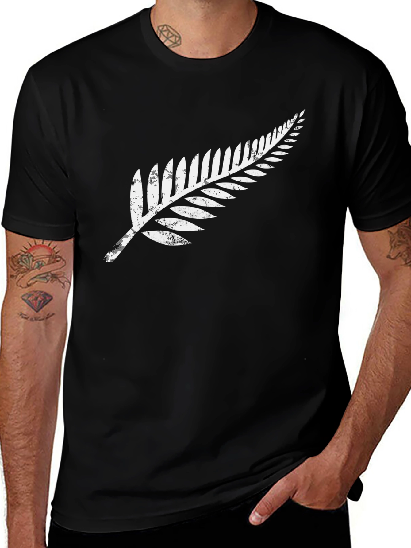 Variant 8 of Black T-Shirt with Silver Fern Design