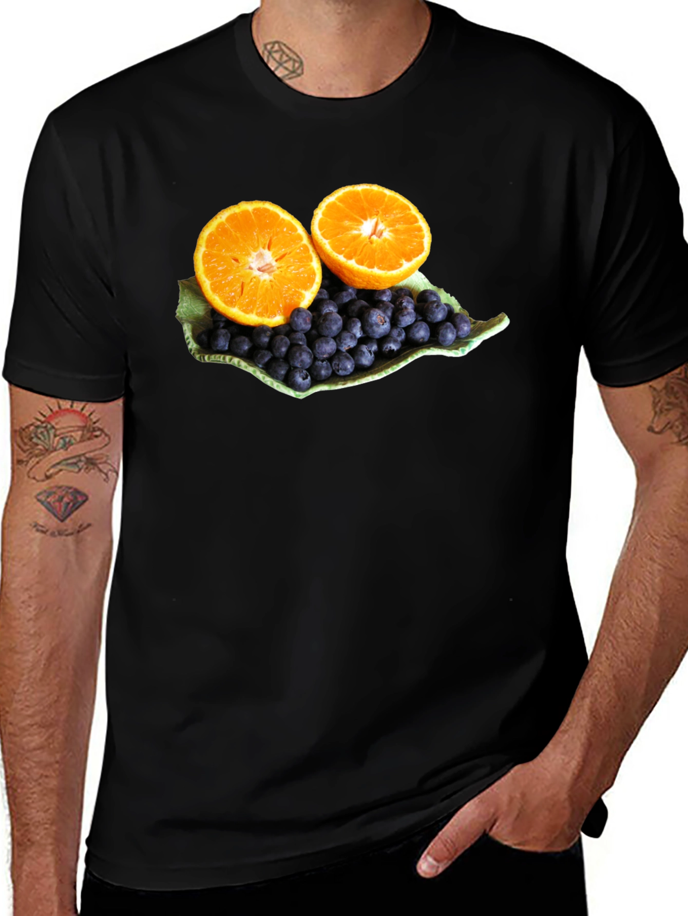 Variant 24 of Fruitful Graphic Tee: Orange & Blueberry Design