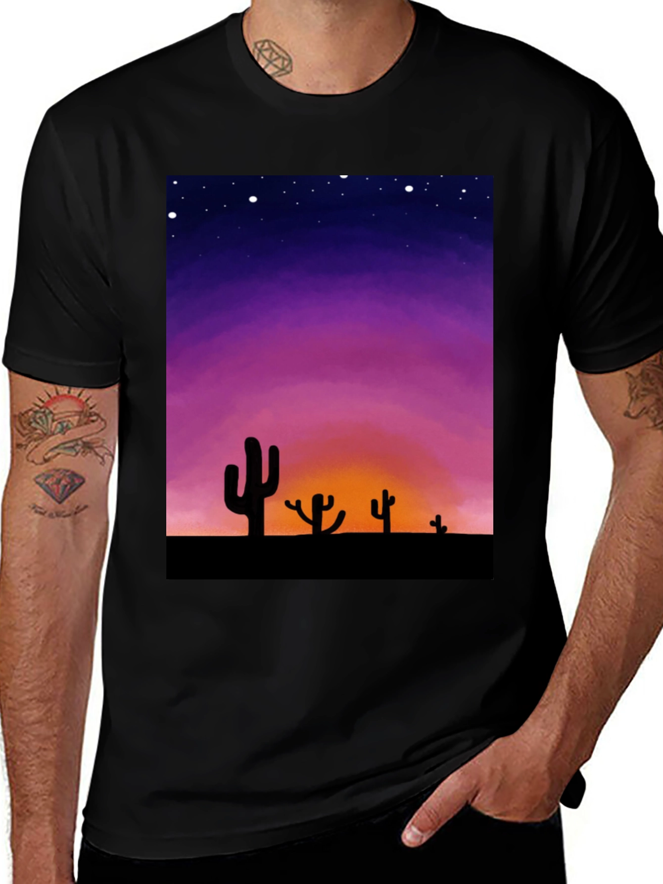 Variant 27 of Cactus Sunset Graphic Tee - Black Cotton T-Shirt