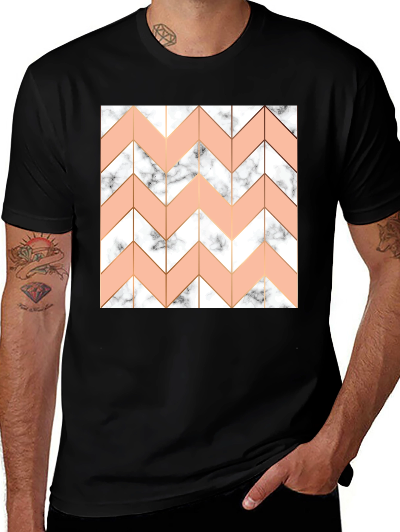 Variant 5 of Modern Chevron Marble Graphic Tee - Black