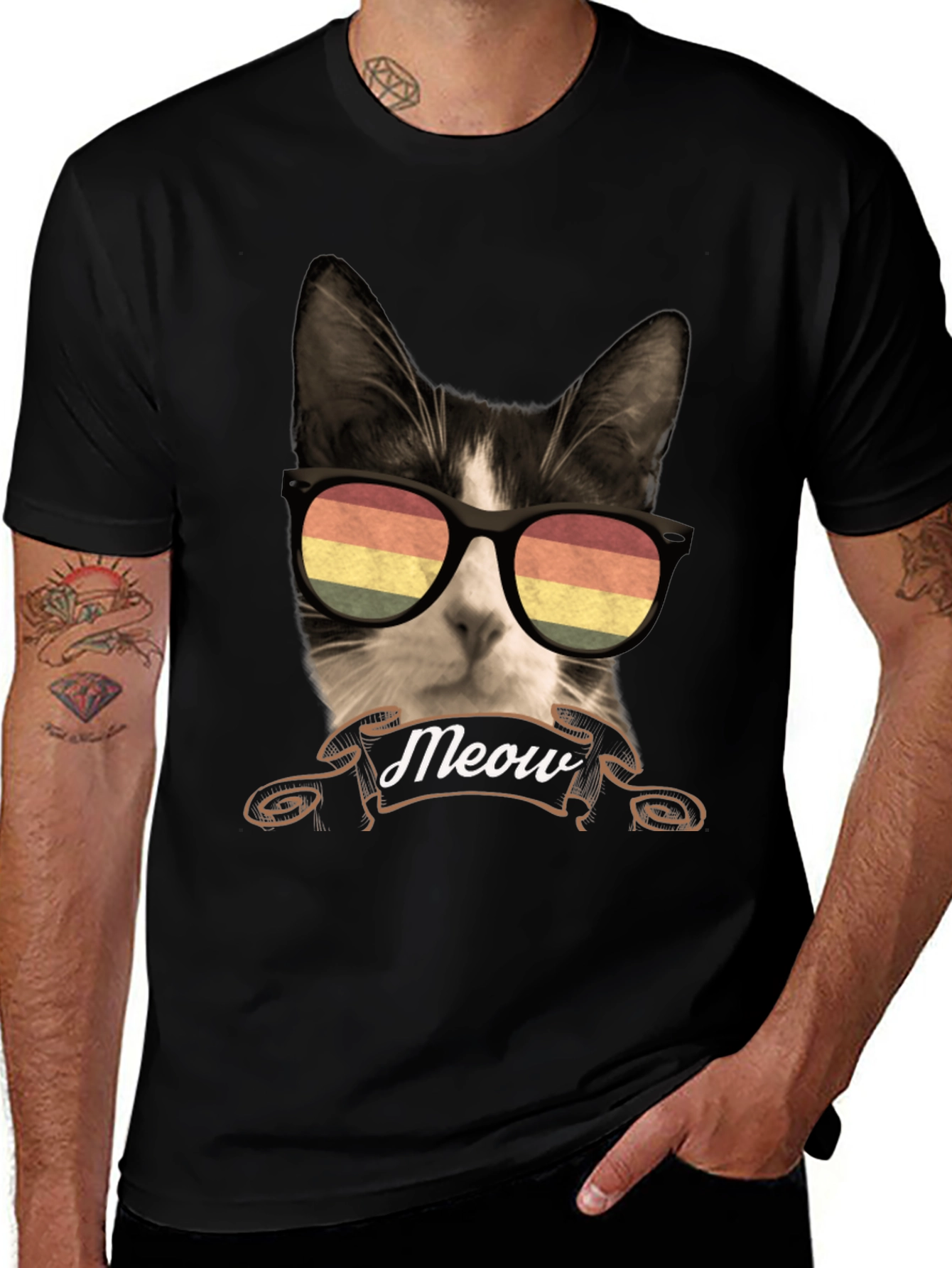 Cool Cat Meow T-Shirt - Retro Sunglasses