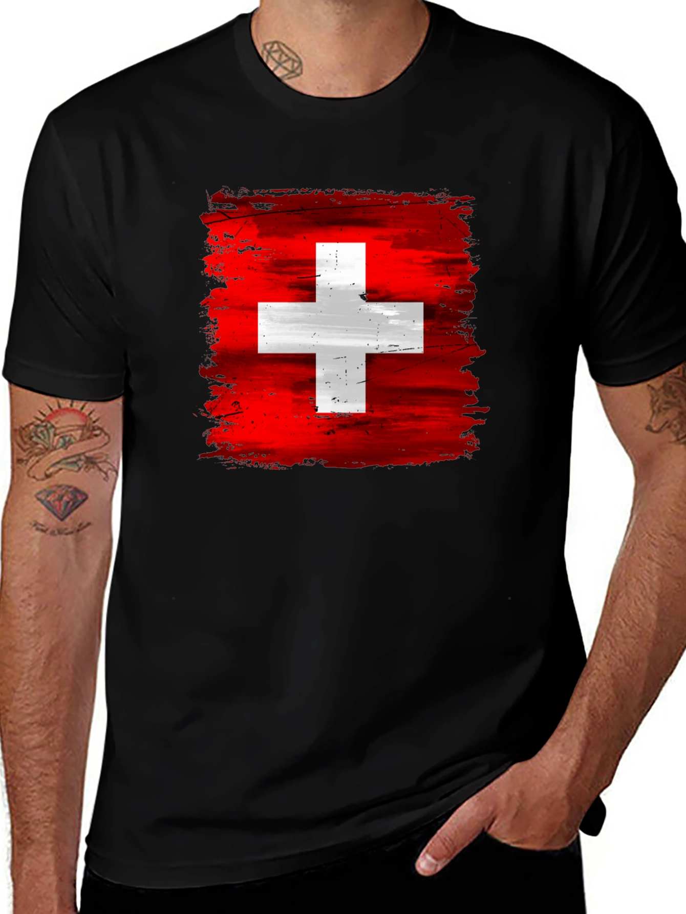 Switzerland Flag T-Shirt - Brush Stroke Design