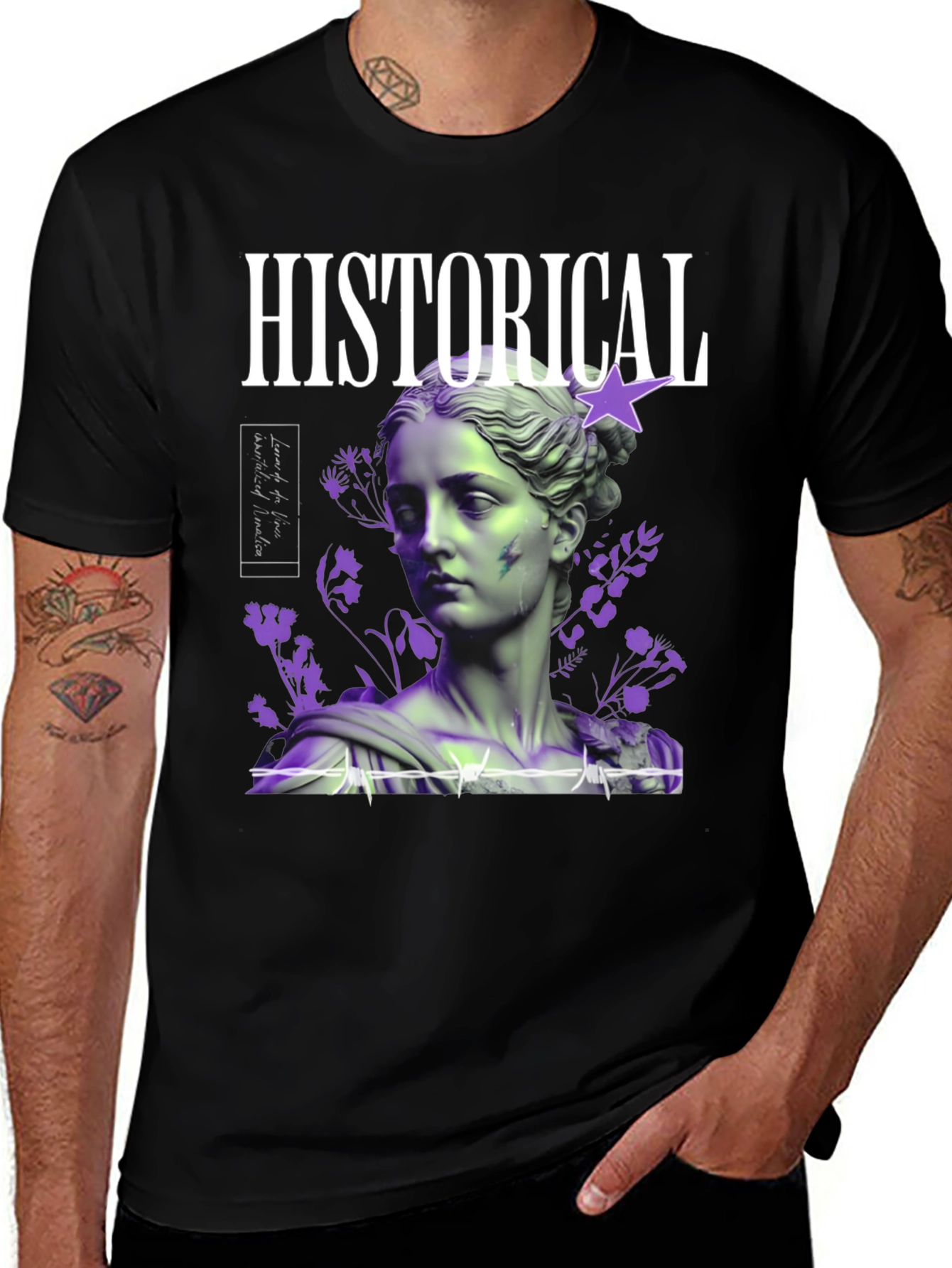 Variant 2 of Historical Statue Graphic Print Black T-Shirt