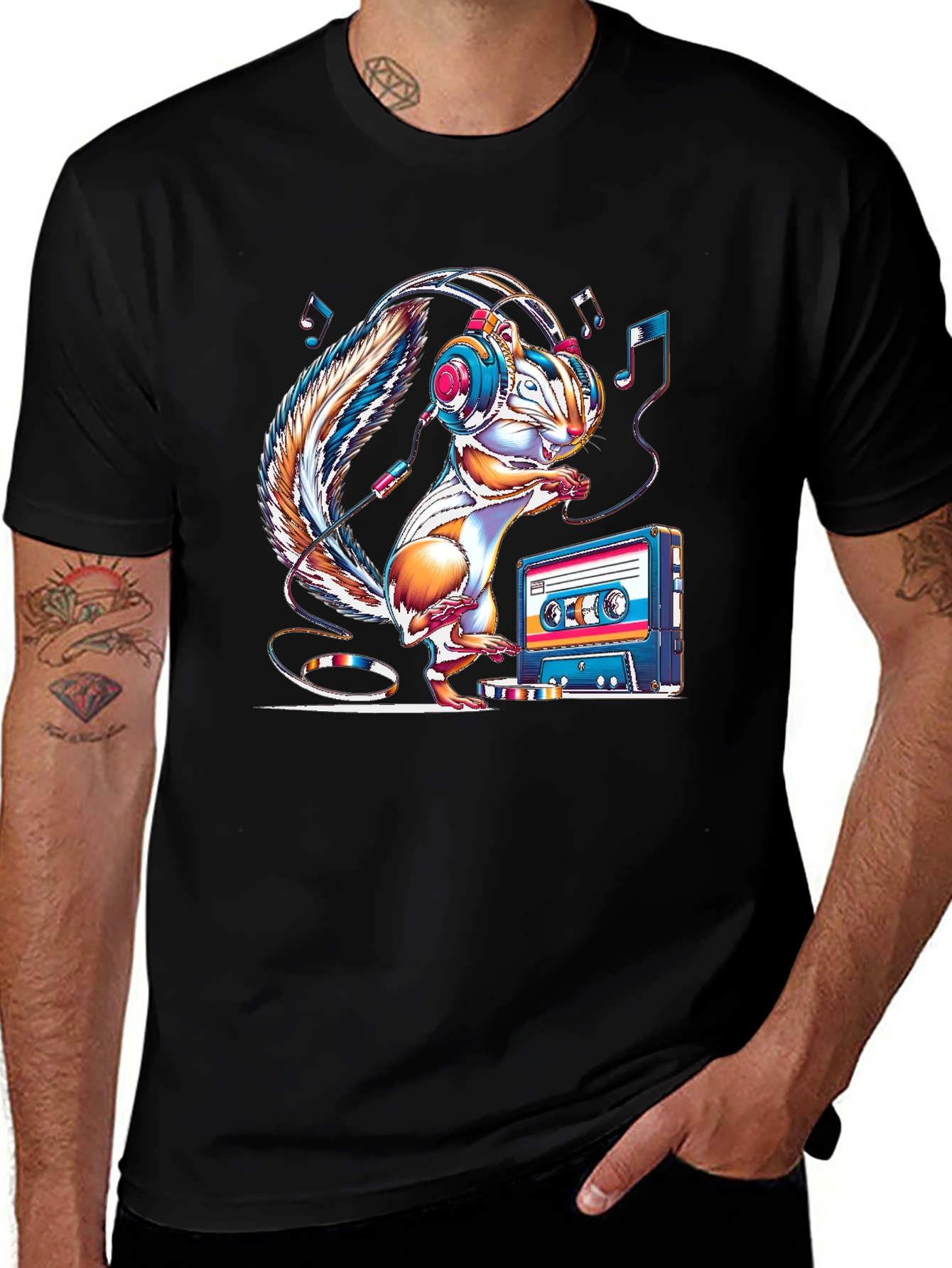 Squirrel DJ T-Shirt - Retro Cassette Player