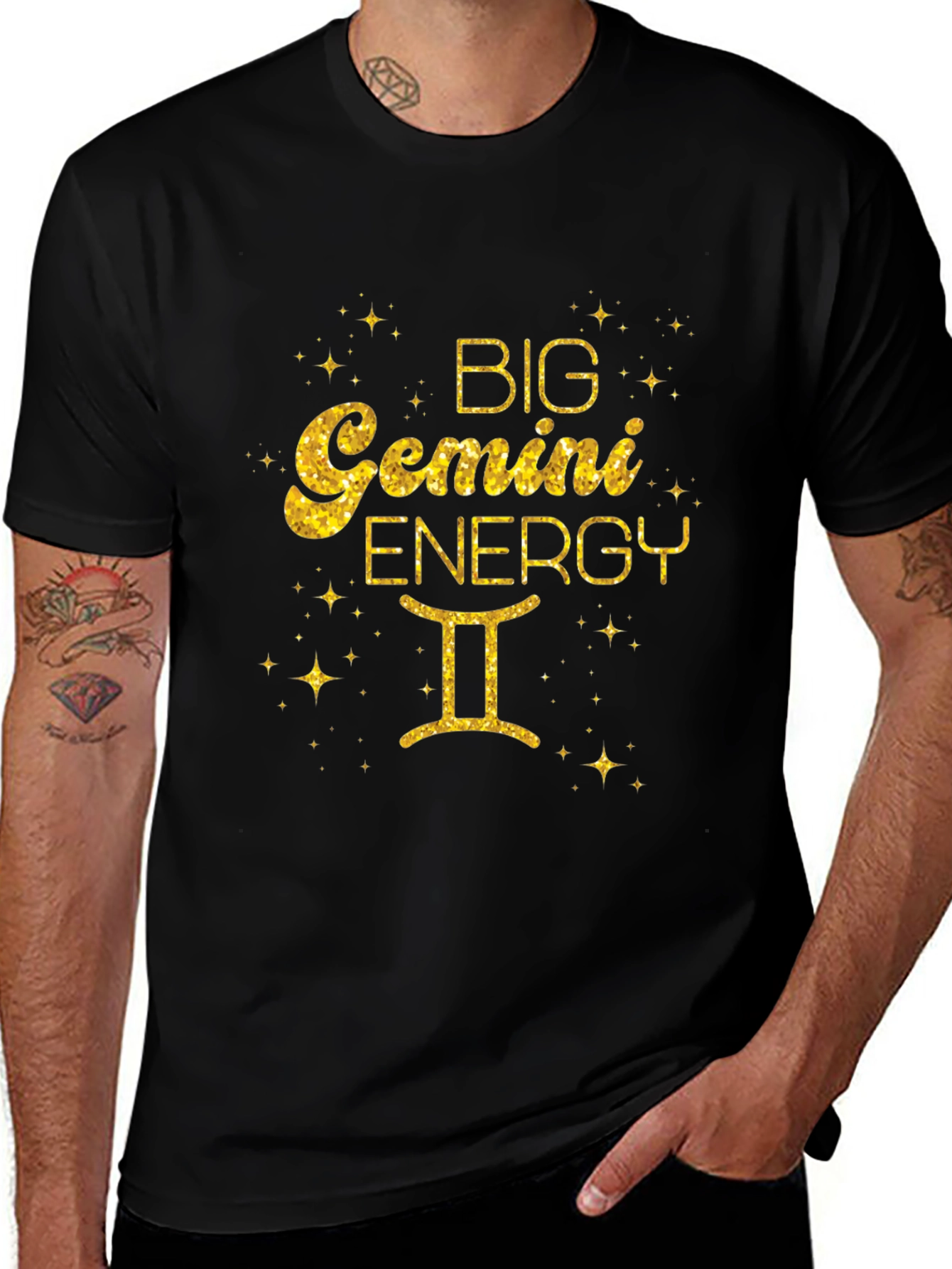 Big Gemini Energy Black Graphic T-Shirt