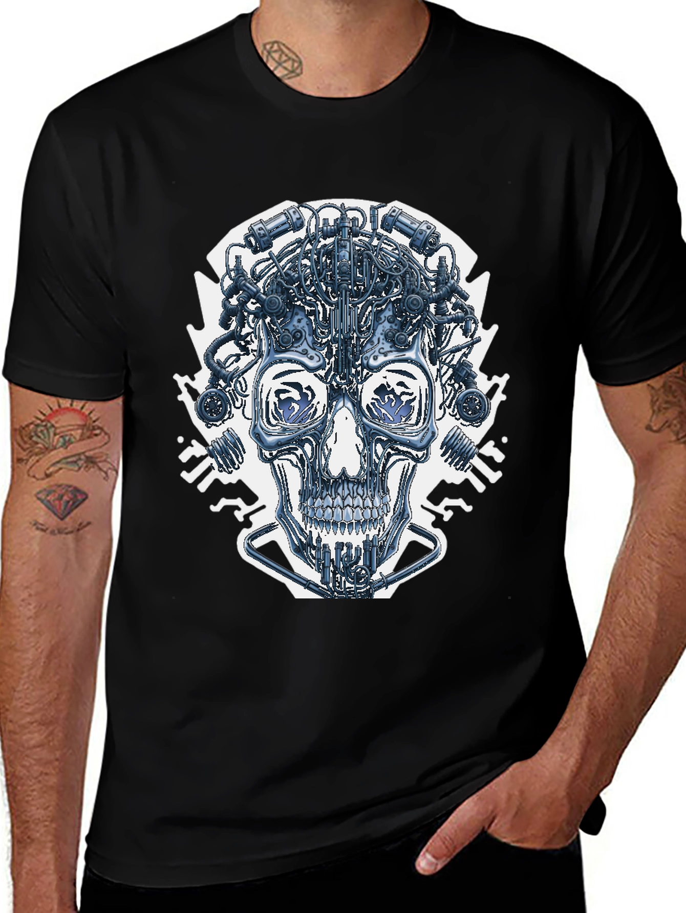 Variant 28 of Cyberpunk Skull Graphic Tee - Bold Style