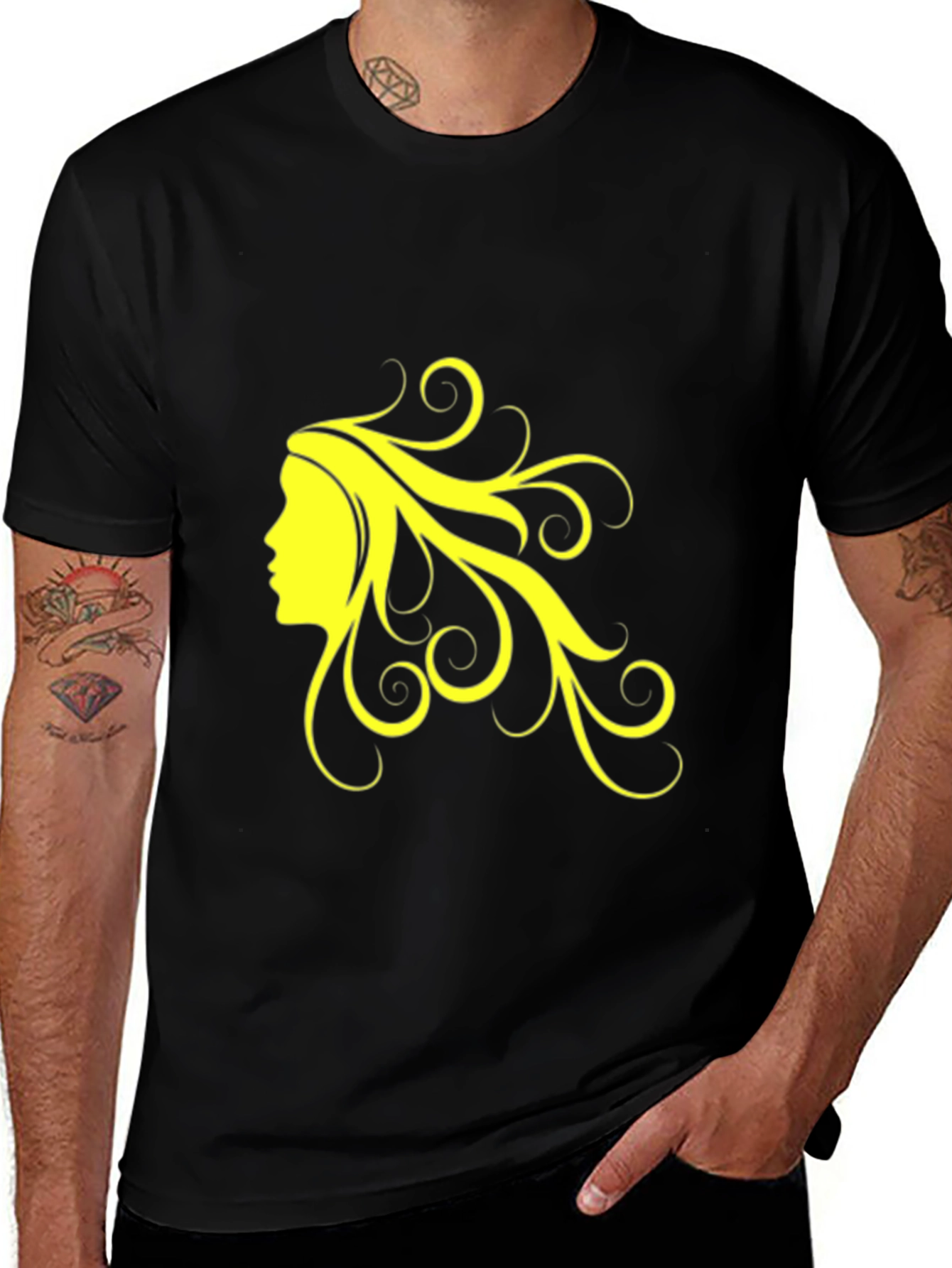 Variant 27 of Stylish Black Tee with Yellow Haired Lady Graphic