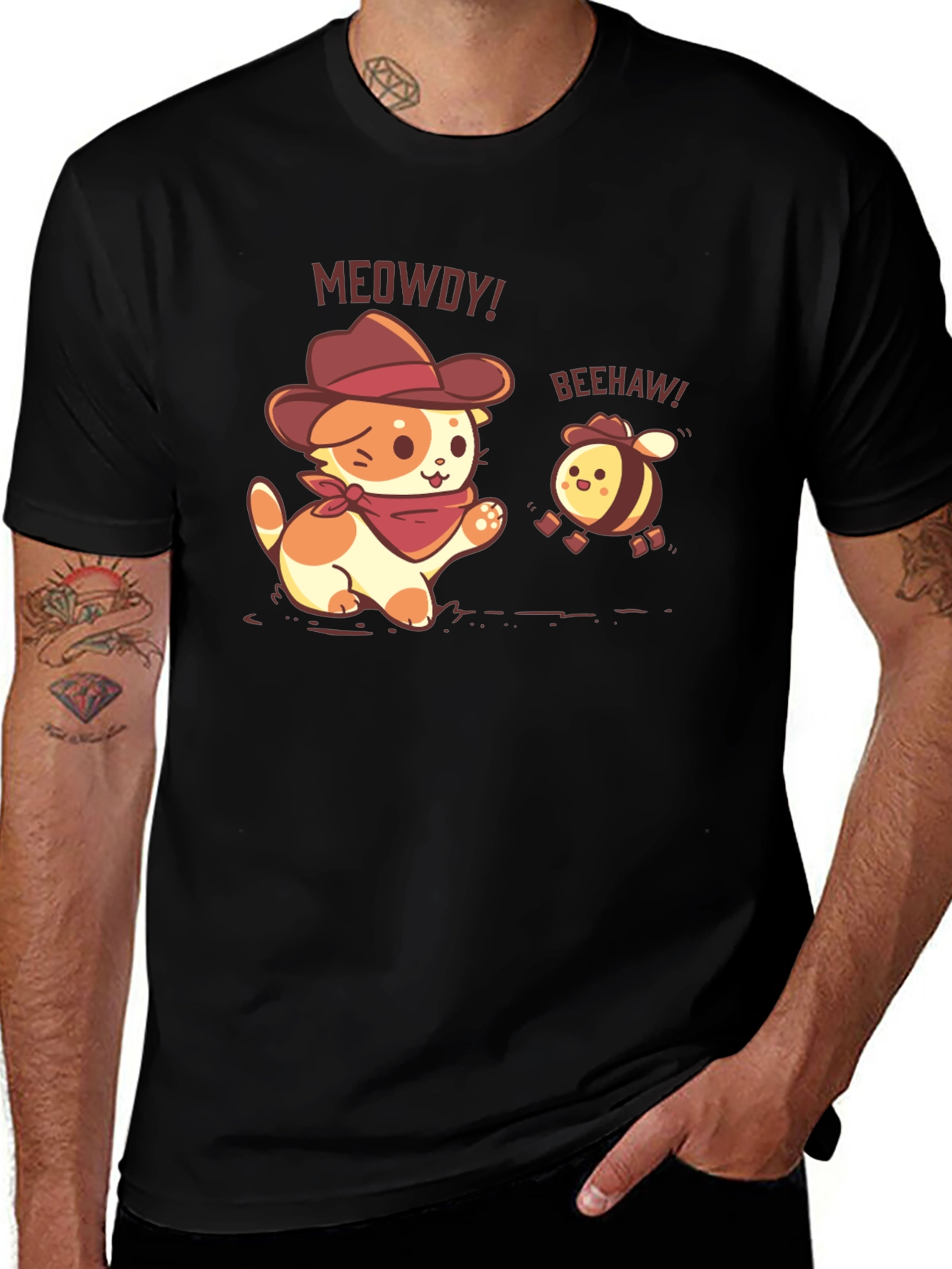 Variant 26 of Meowdy! Cowboy Cat & Bee T-Shirt