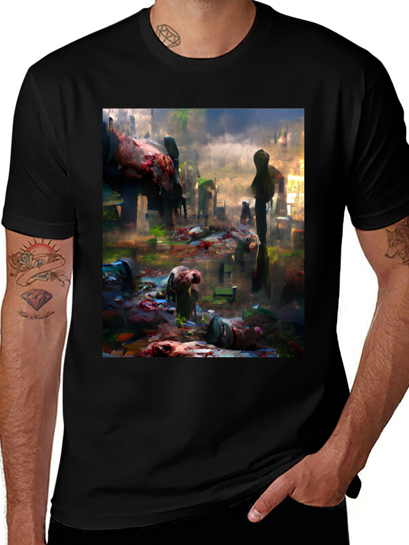 Variant 28 of Zombie Graveyard Graphic Tee - Black Cotton T-Shirt