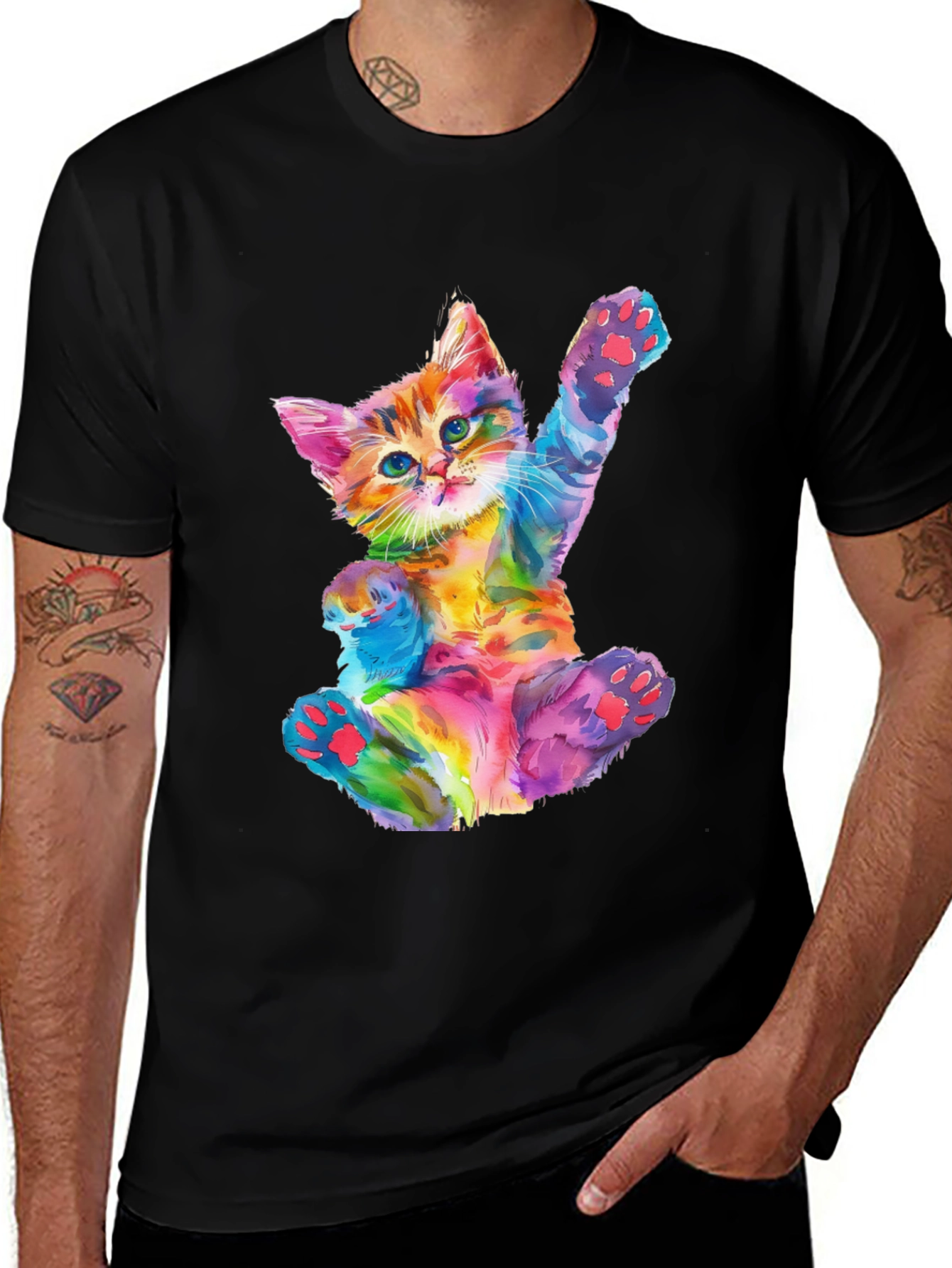 Variant 24 of Vibrant Watercolor Kitten Graphic Tee