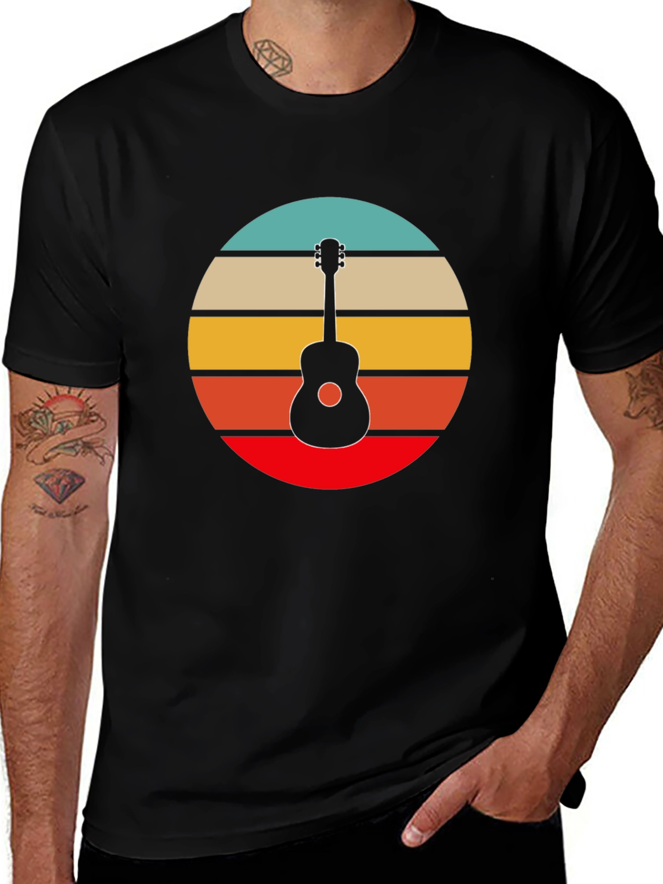 Black Retro Guitar Sunset Graphic Tee - Black main image