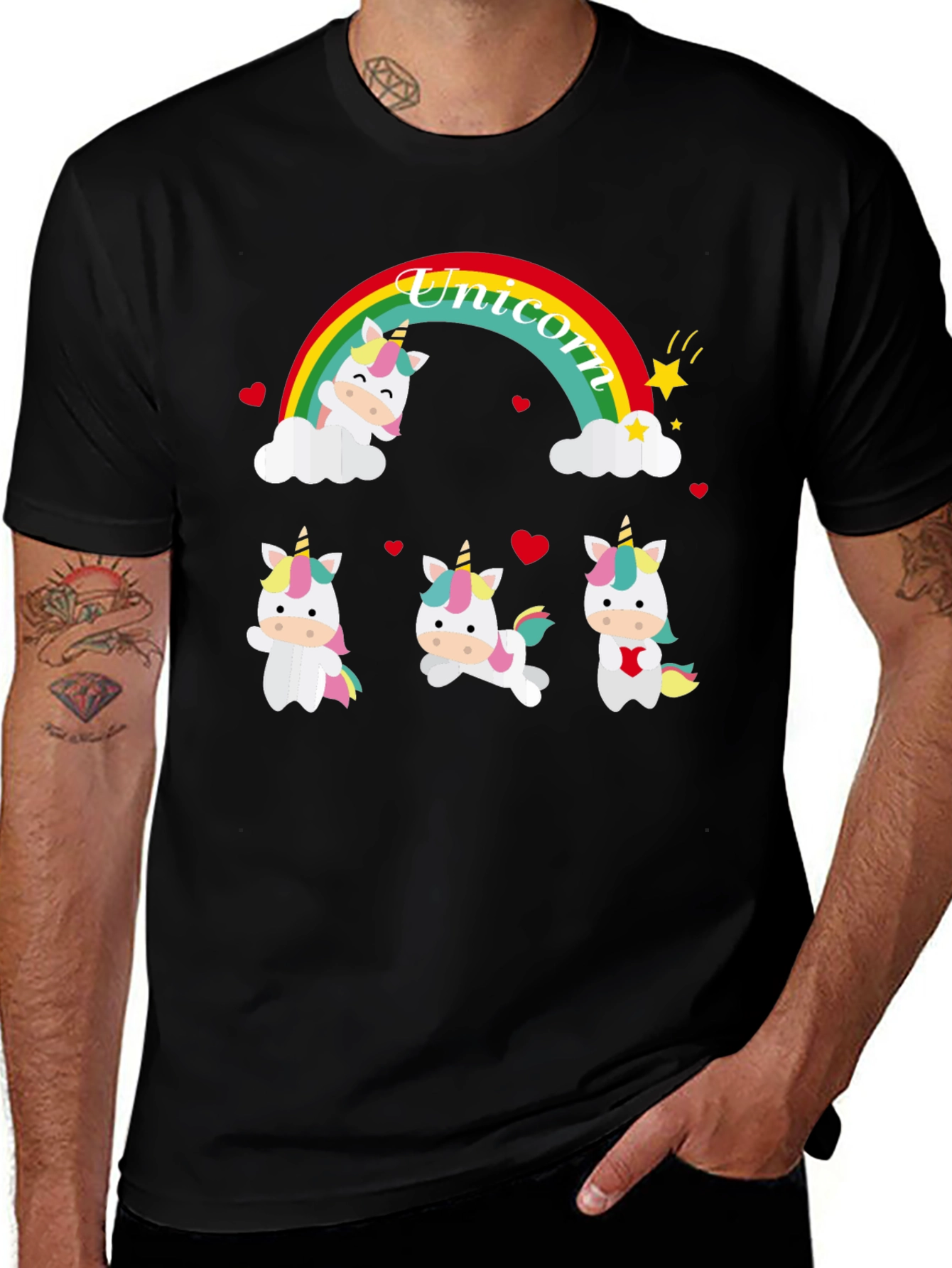 Unicorn Rainbow Graphic Tee - Black
