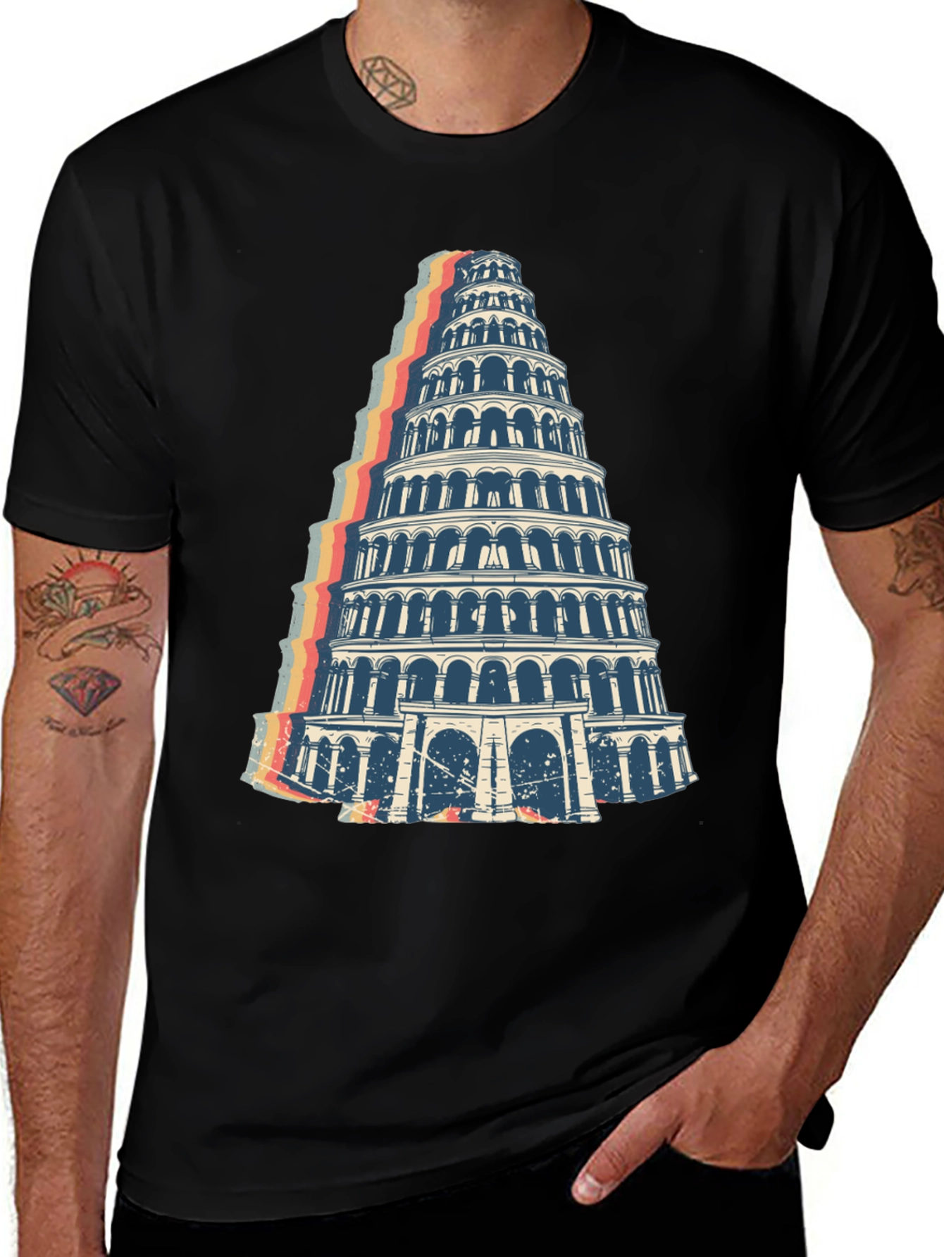 Variant 20 of Tower Graphic Tee - Retro Style Black T-Shirt