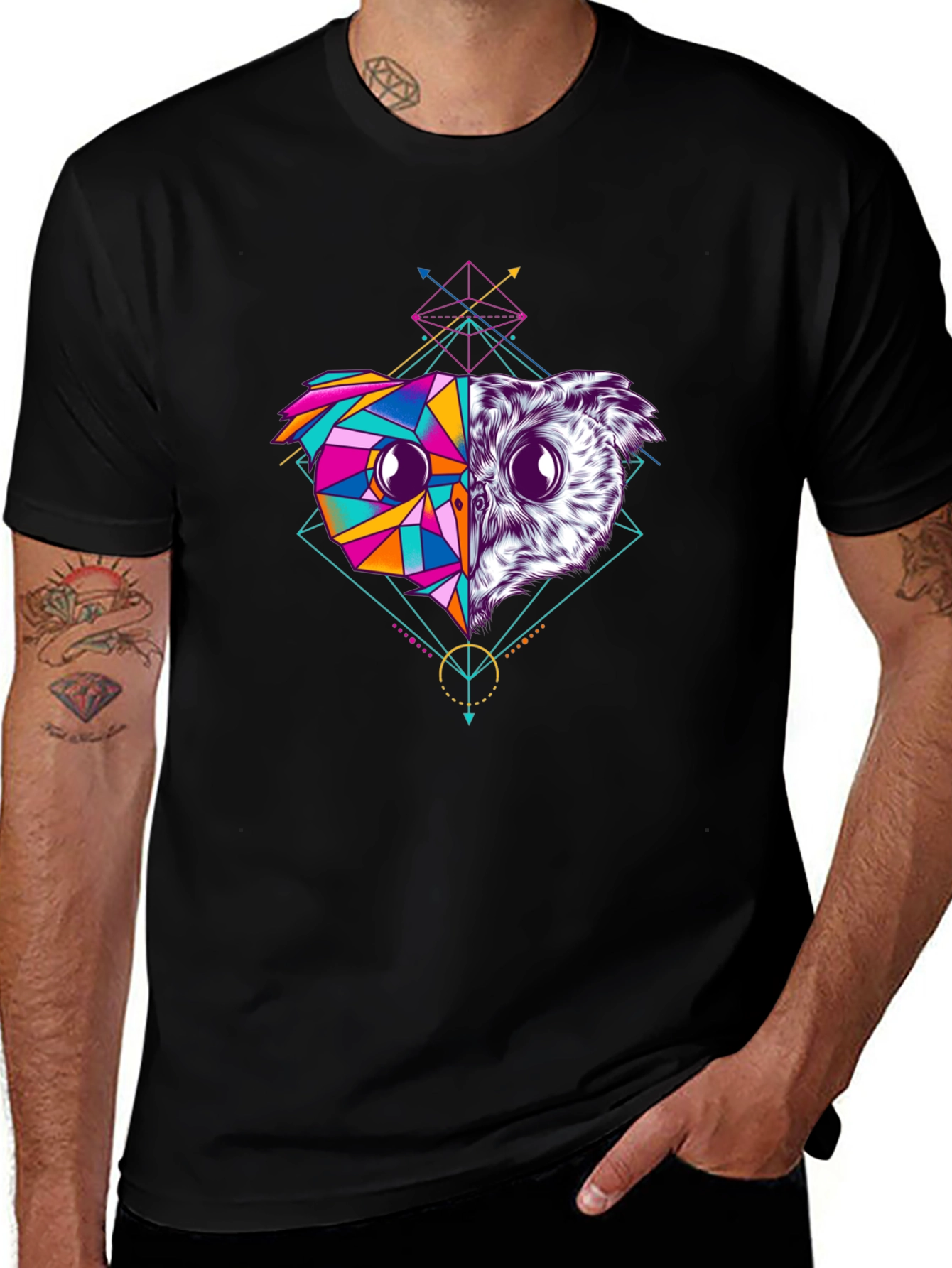 Variant 19 of Geometric Owl T-Shirt - Colorful Animal Print