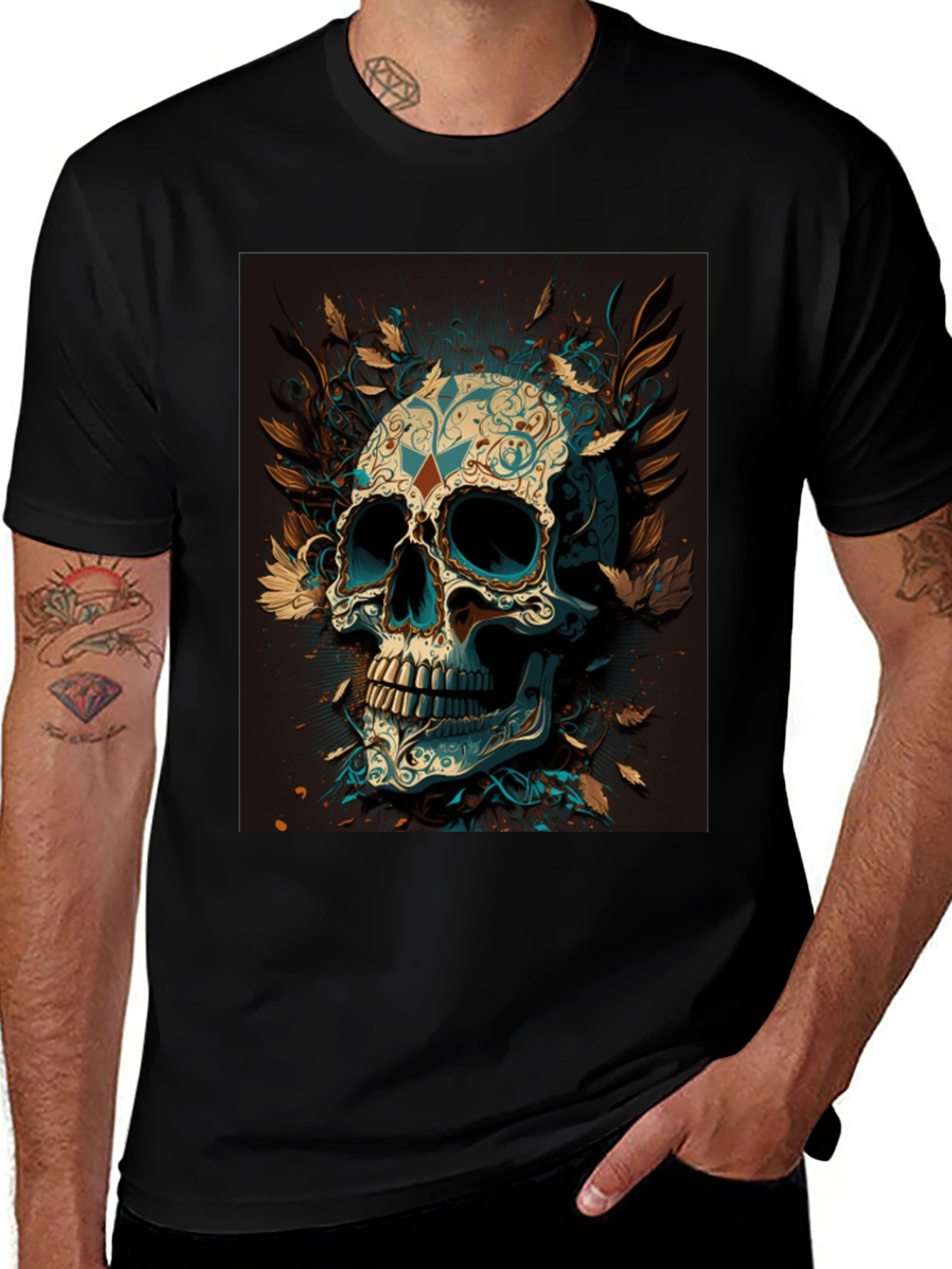 Variant 29 of Ornate Skull Graphic Tee - Dark Academia Style