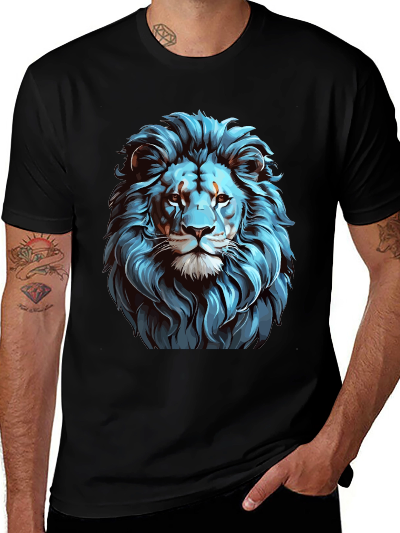 Variant 5 of Cool Blue Lion Graphic Black T-Shirt