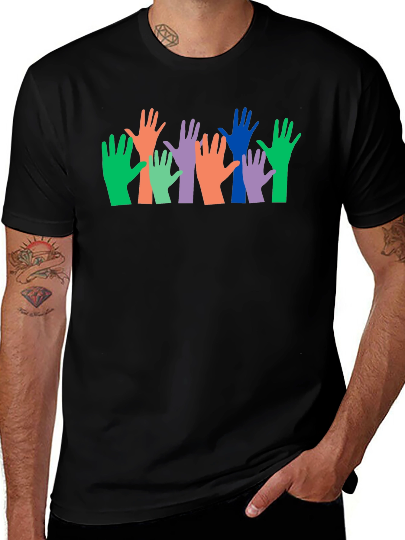Variant 22 of Colorful Hands Graphic Black T-Shirt