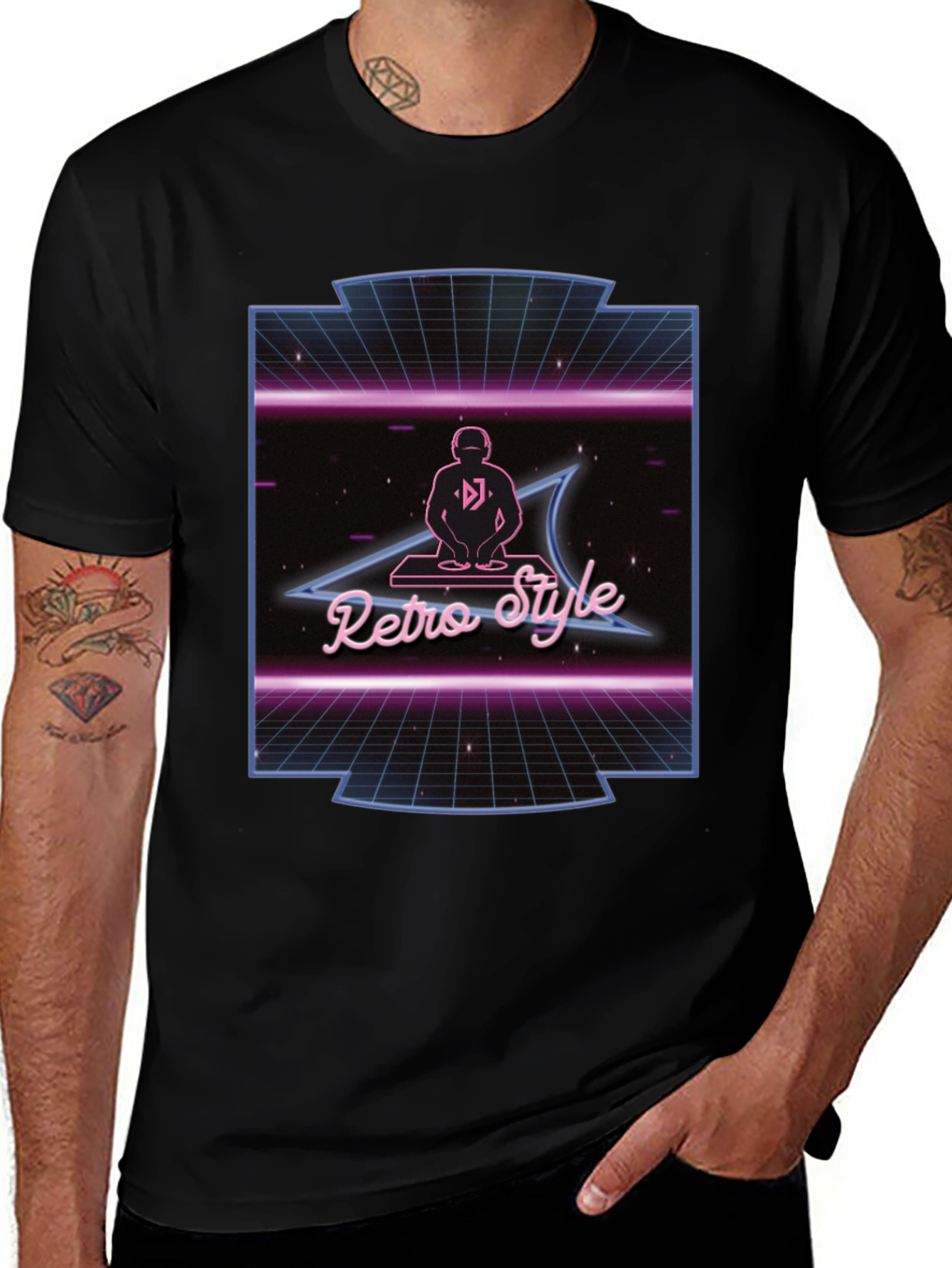 Variant 21 of Retro Style DJ Black T-Shirt
