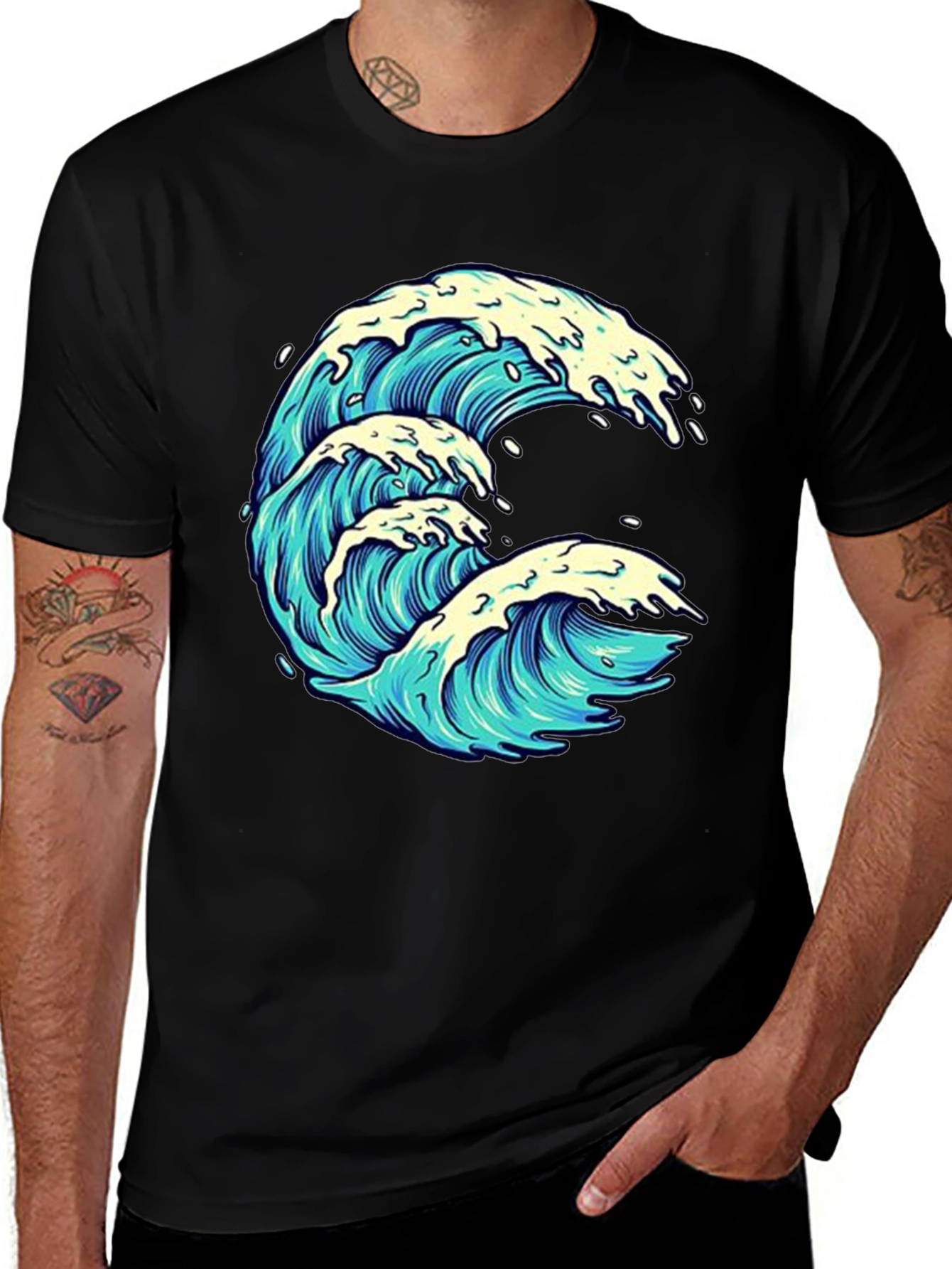 Variant 20 of Wave Graphic Print Black Tee
