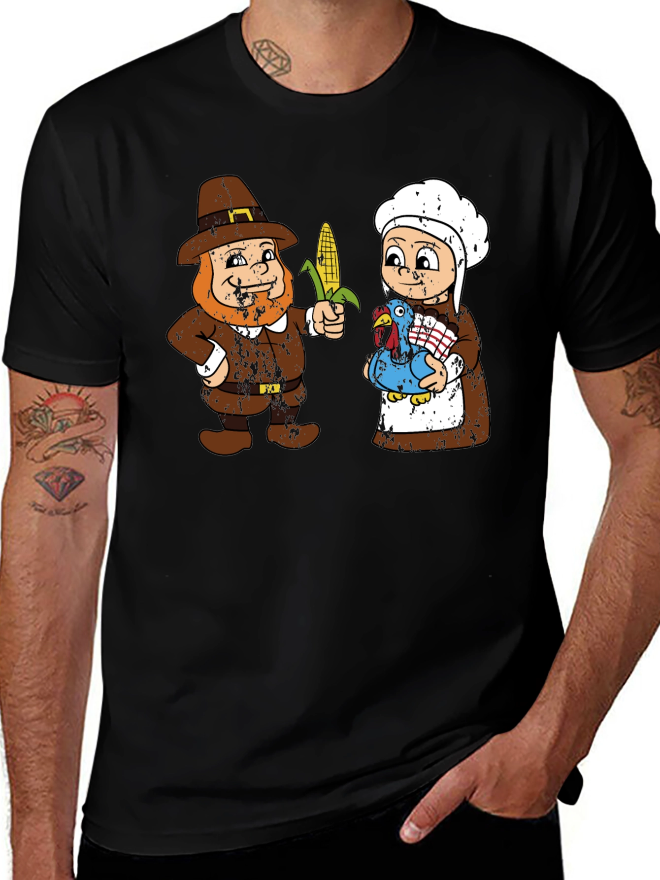 Thanksgiving Pilgrim Couple Graphic Tee