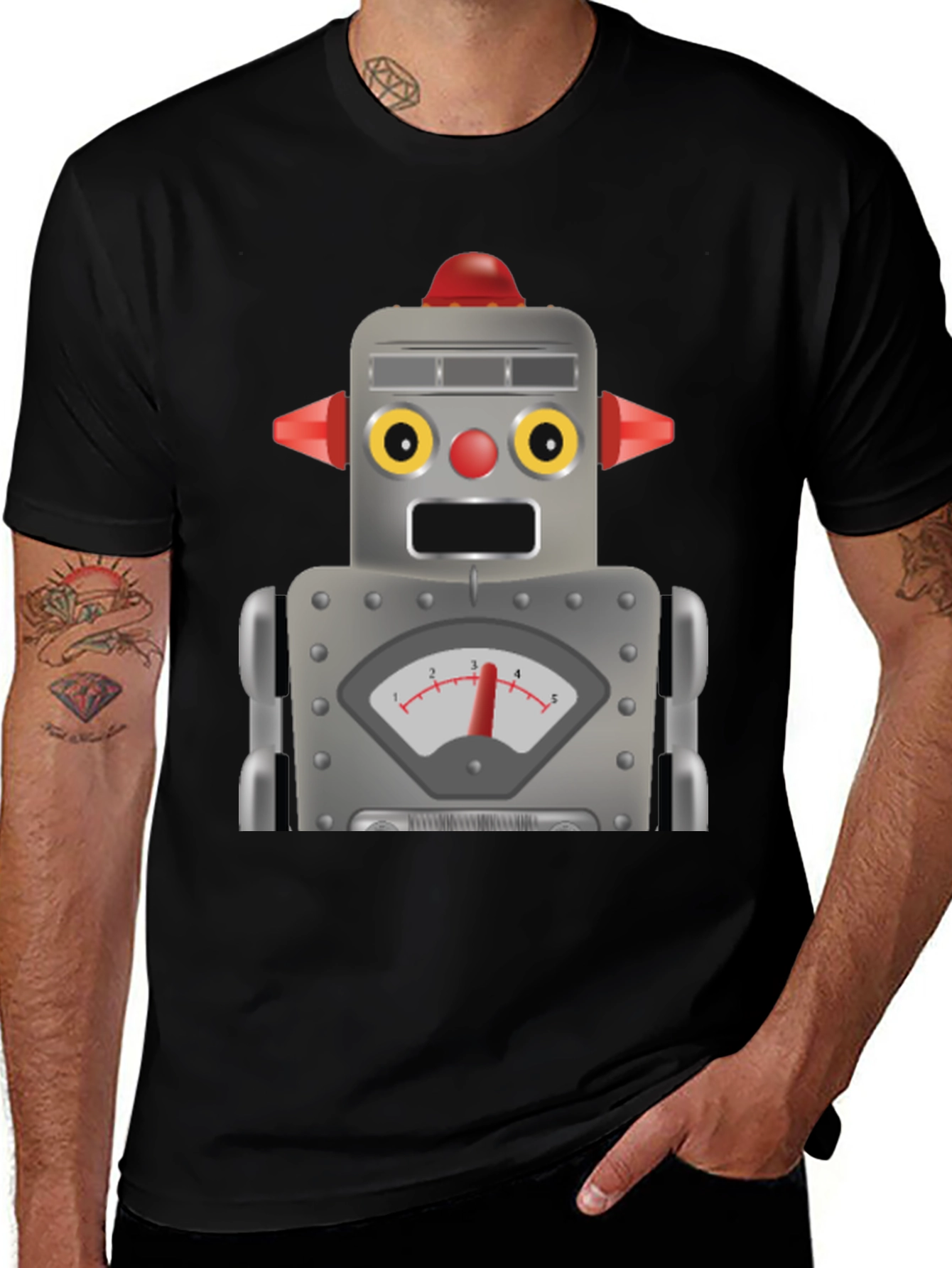 Black Retro Robot Graphic Tee - Fun Geek Style! main image