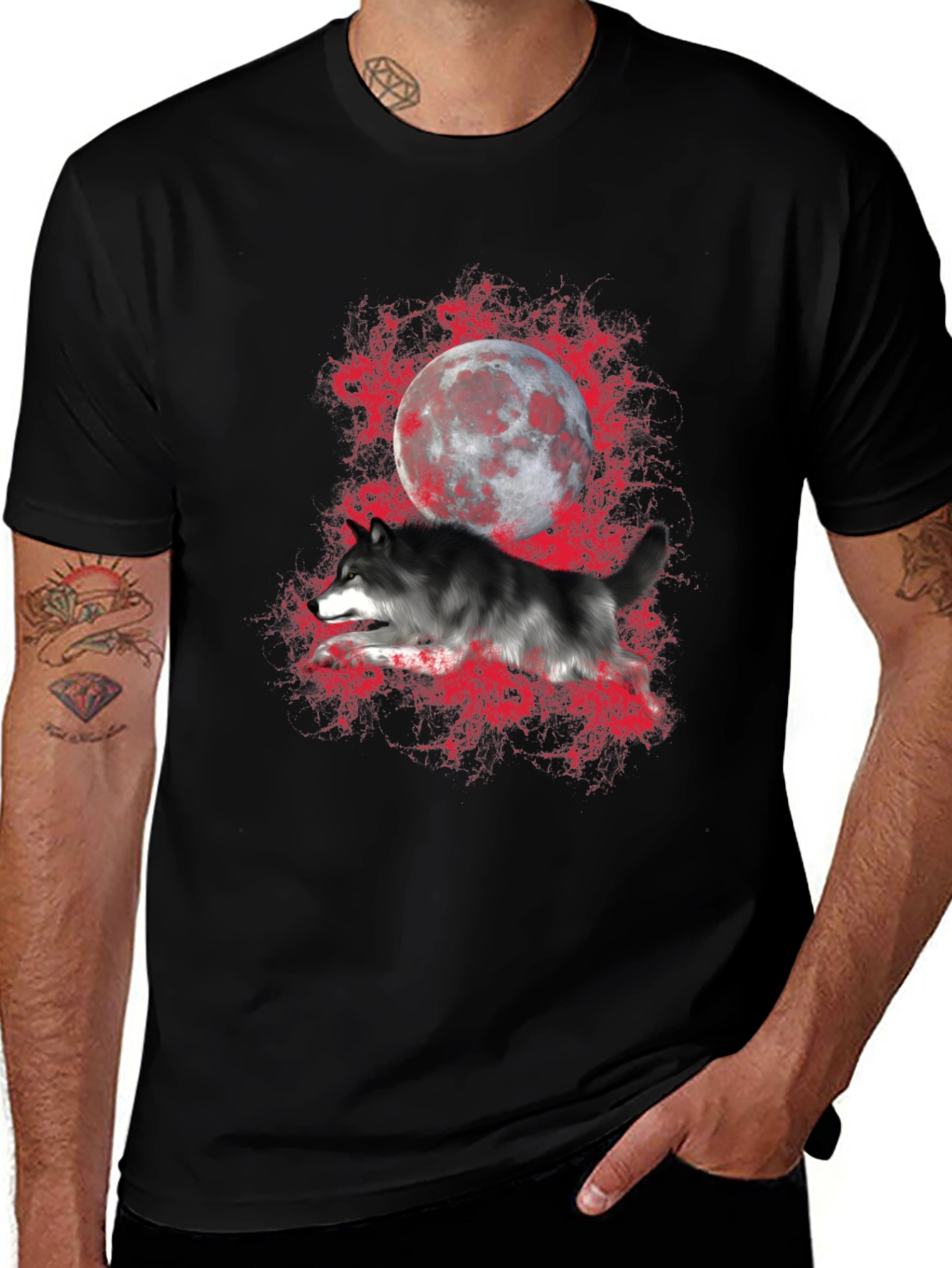 Variant 3 of Wolf and Moon Graphic T-Shirt