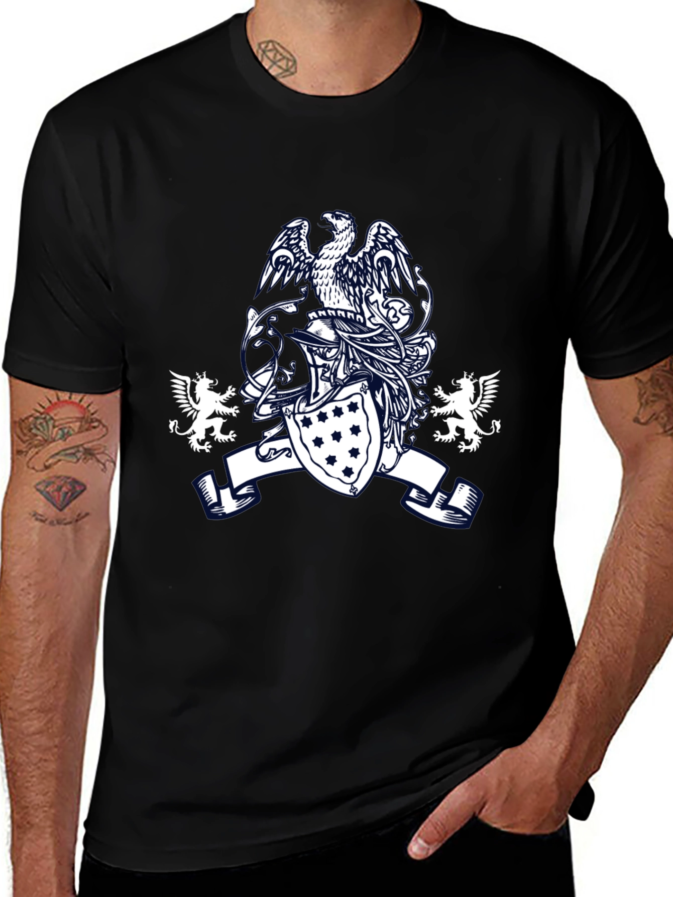 Heraldic Eagle Shield Graphic Black T-Shirt