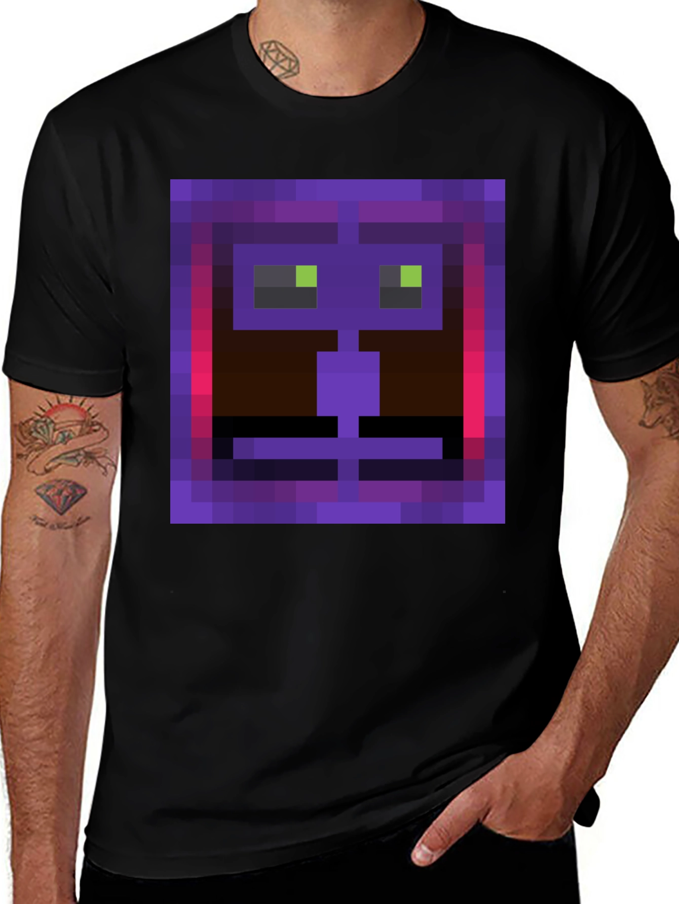 Variant 13 of Pixel Art Face Graphic Tee - Black Casual Shirt