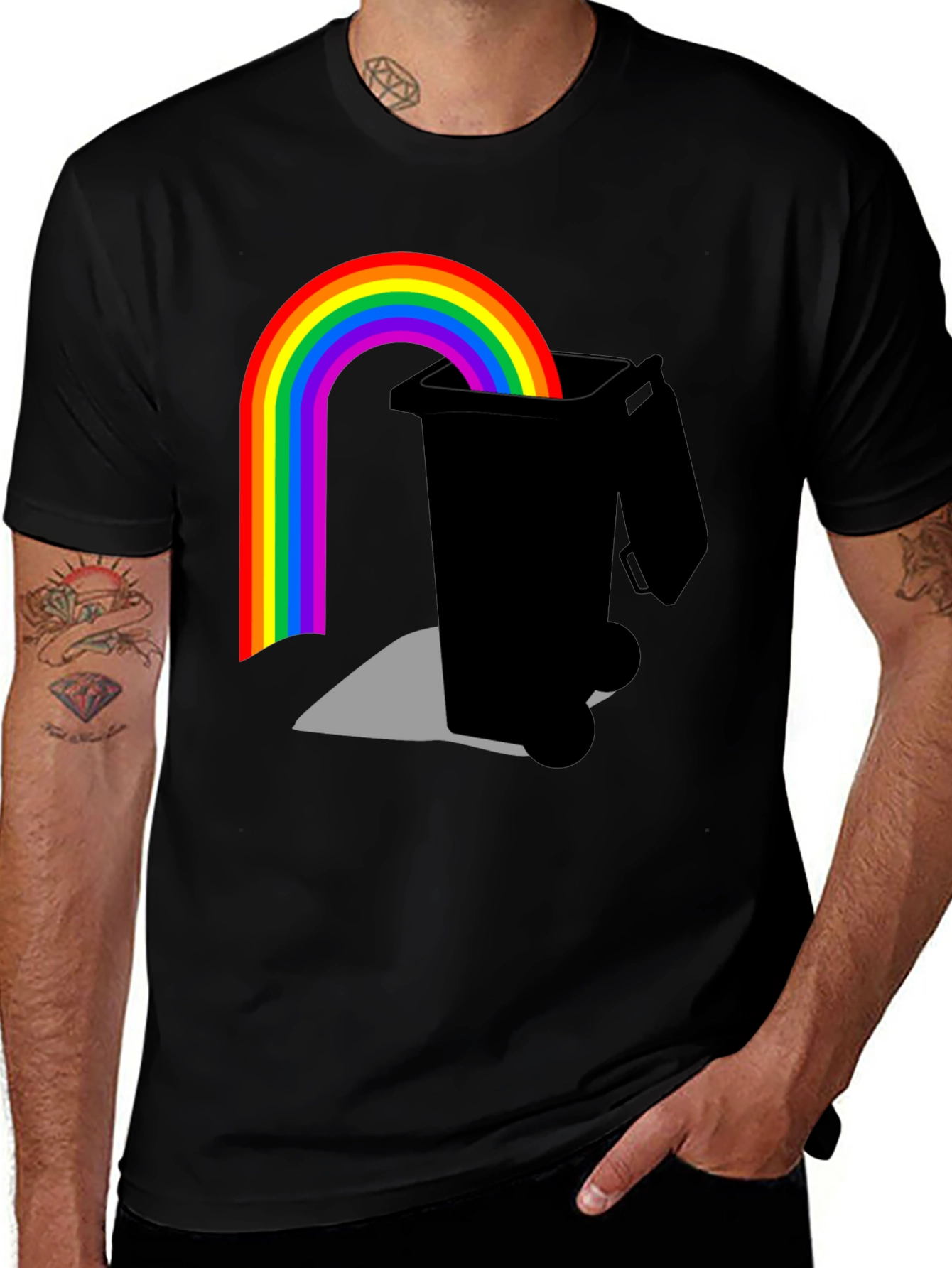 Variant 21 of Rainbow Trash Bin Graphic Tee - Black