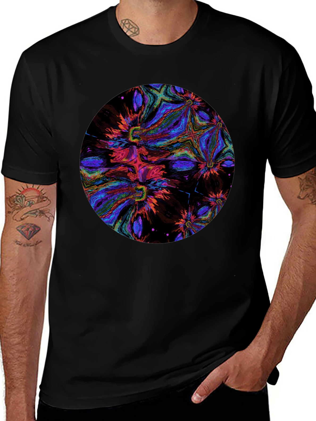 Variant 16 of Abstract Floral Print Black T-Shirt