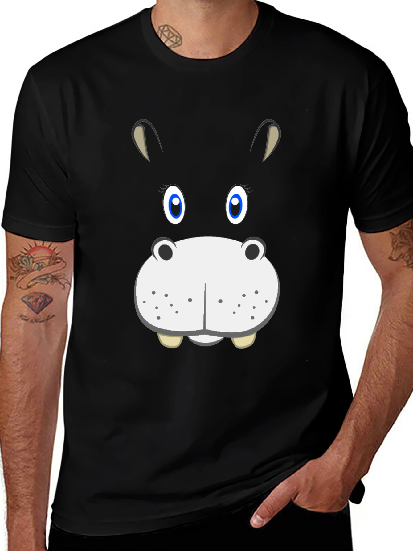 Variant 7 of Hippo Face Graphic Tee - Fun Cartoon Animal Shirt