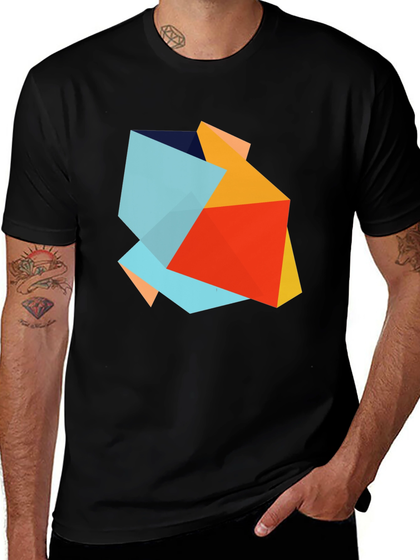 Variant 25 of Abstract Geometric Graphic Print Black T-Shirt