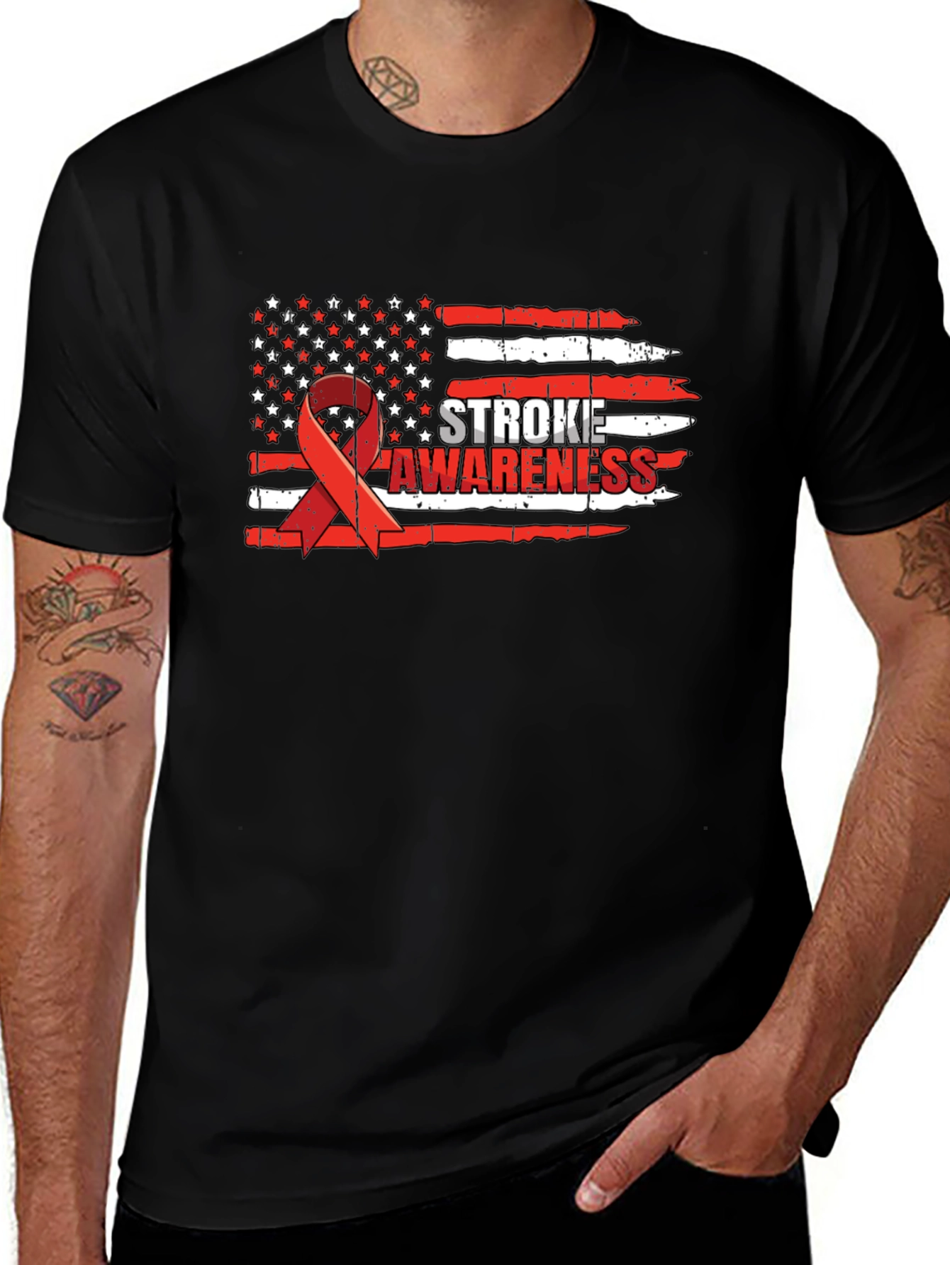 Variant 28 of Stroke Awareness American Flag Ribbon T-Shirt