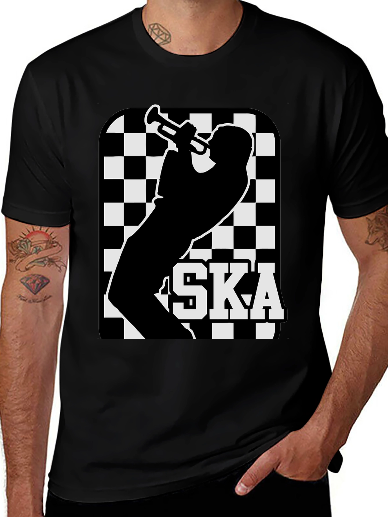 Ska Music T-Shirt - Black & White Checkered Design