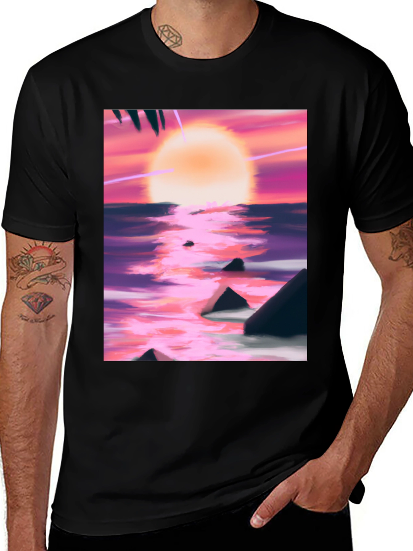Variant 10 of Sunset Beach T-Shirt - Artistic Ocean Design