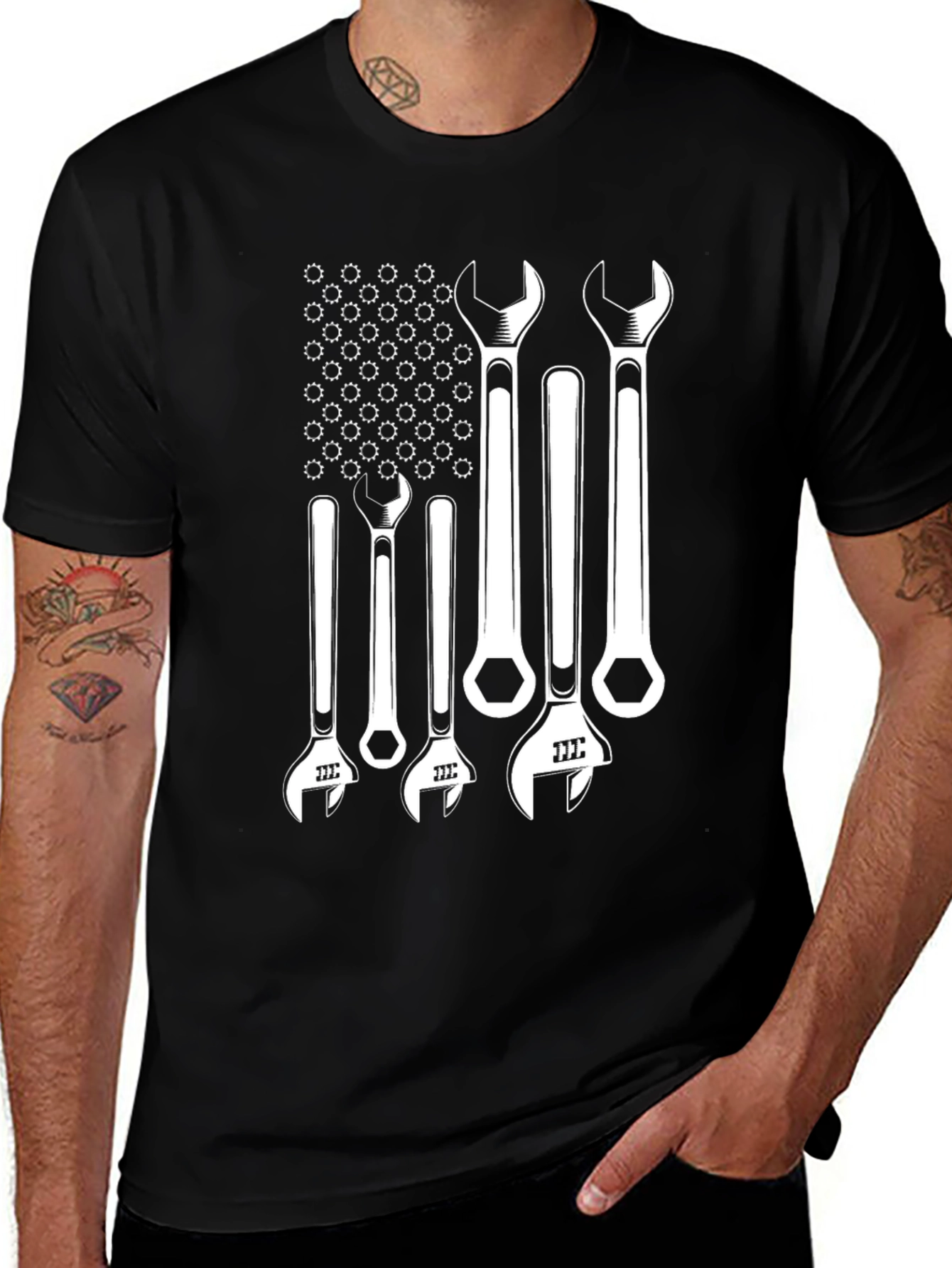 Variant 29 of Mechanic Wrench American Flag Graphic Tee - Black
