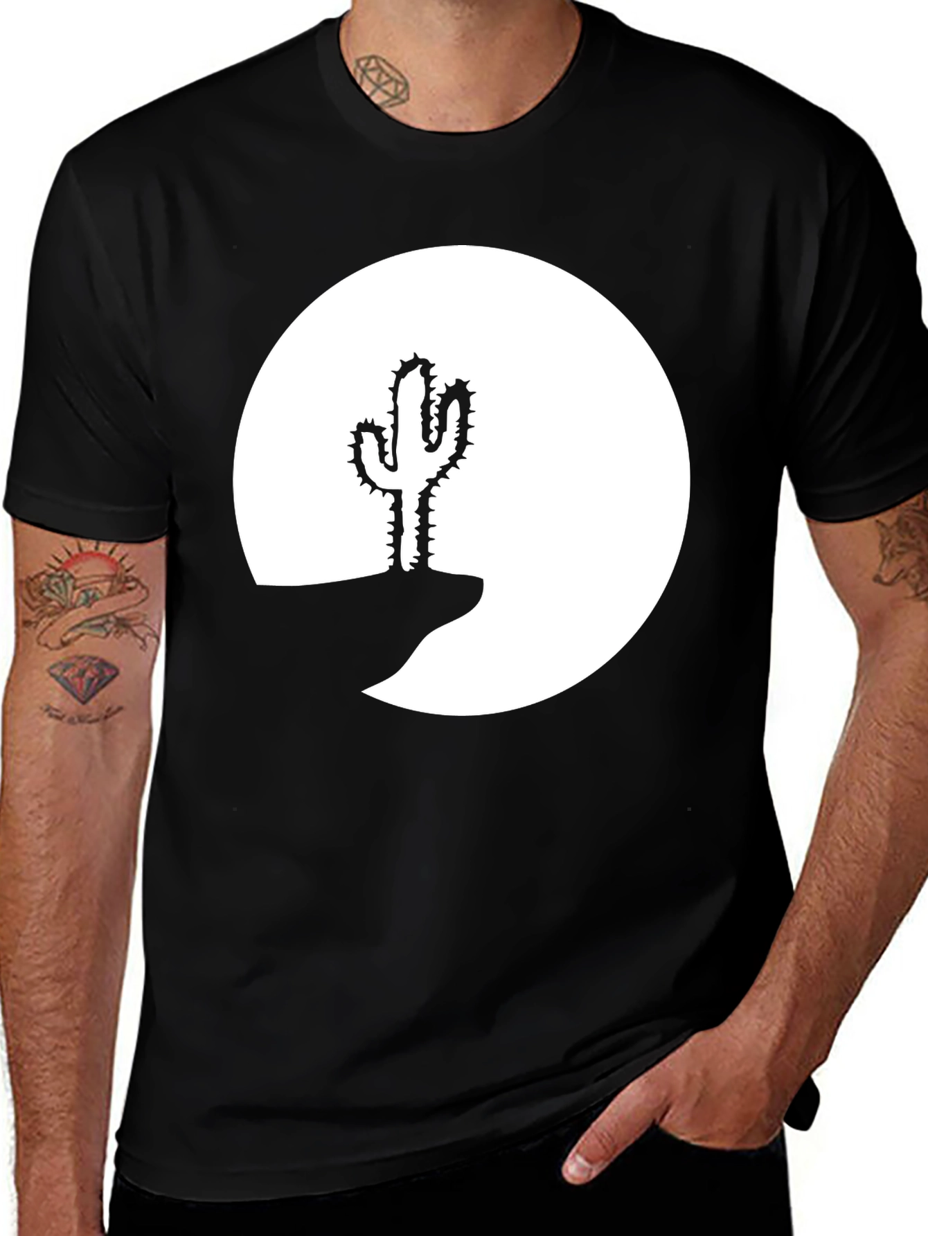 Variant 13 of Cactus Desert Graphic Tee - Black Cotton Shirt