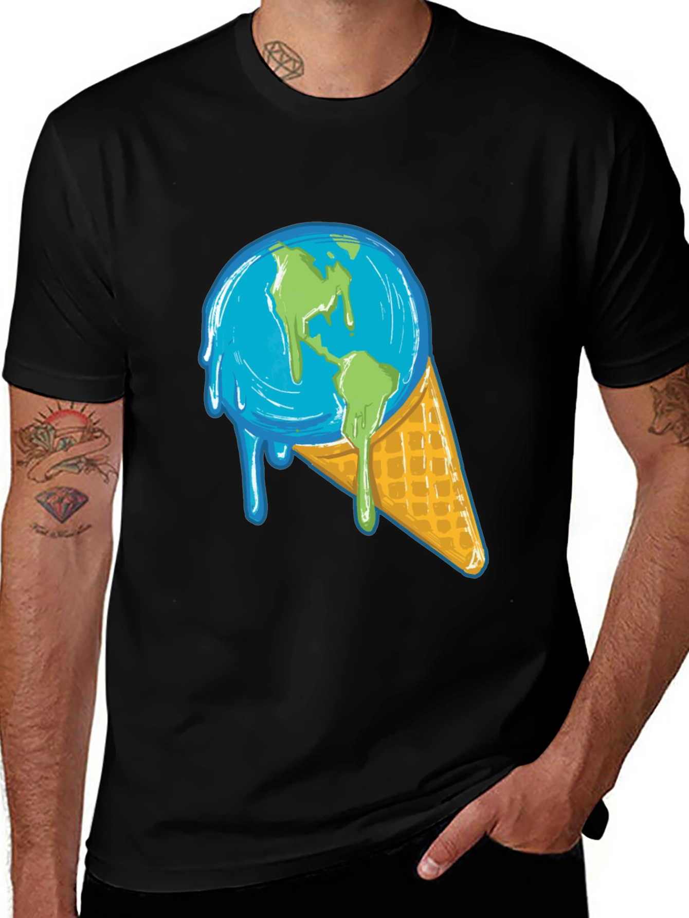 Variant 4 of Earth Ice Cream Cone Graphic Tee - Climate Change Awareness
