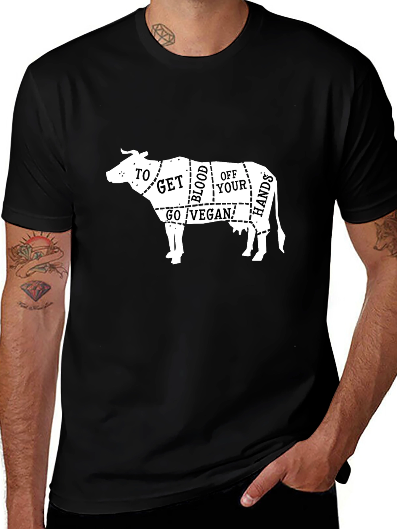 Variant 4 of Vegan Butcher T-Shirt: "To Get Blood Off Your Hands, Go Vegan!"