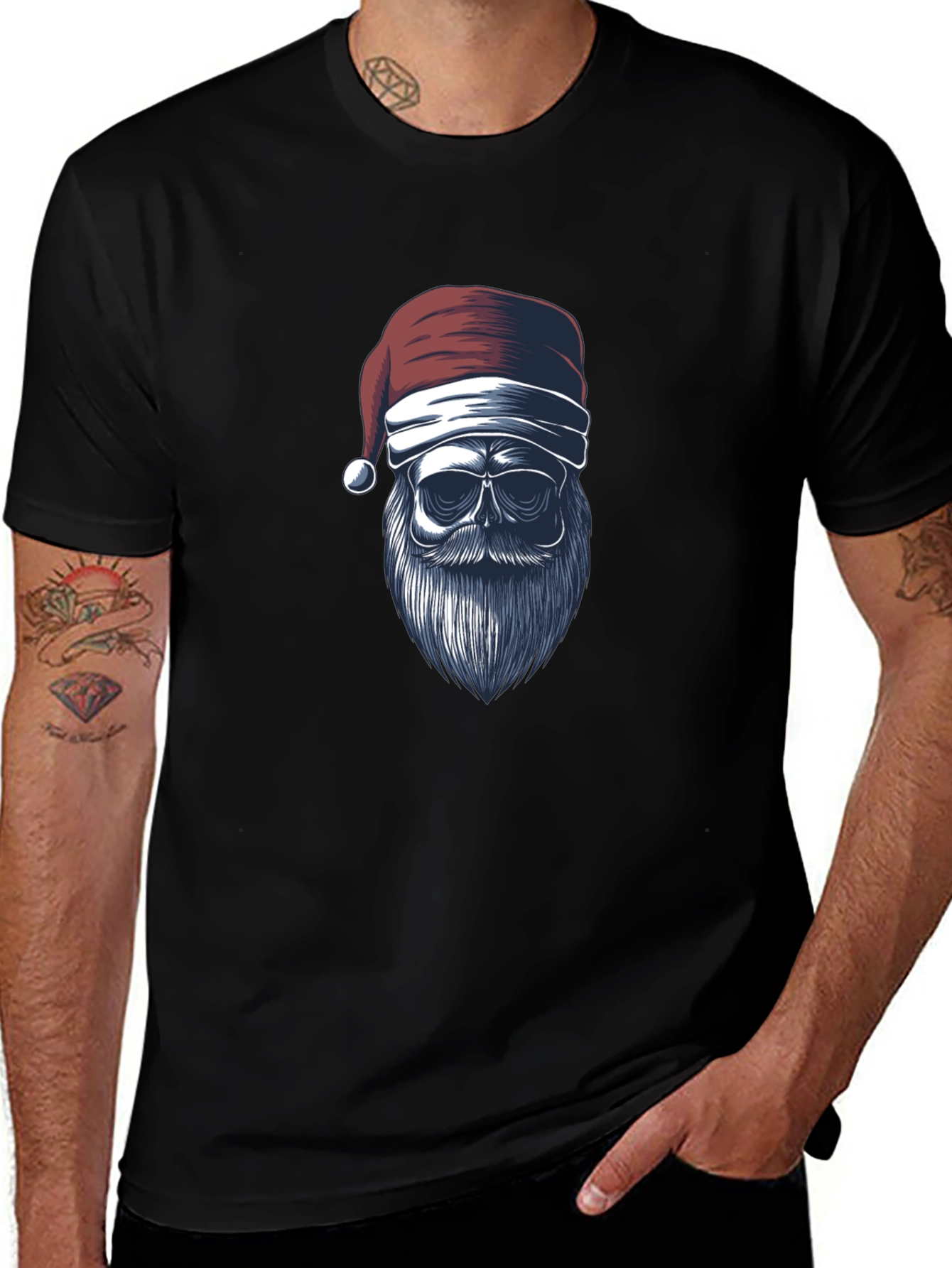 Variant 16 of Santa Skull Graphic Tee - Black Holiday Shirt