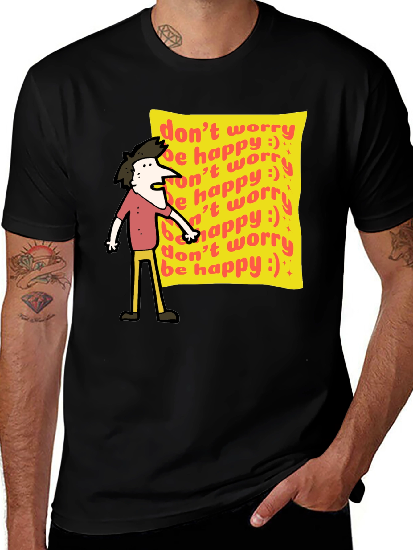 Variant 22 of Don't Worry Be Happy Graphic Tee - Black