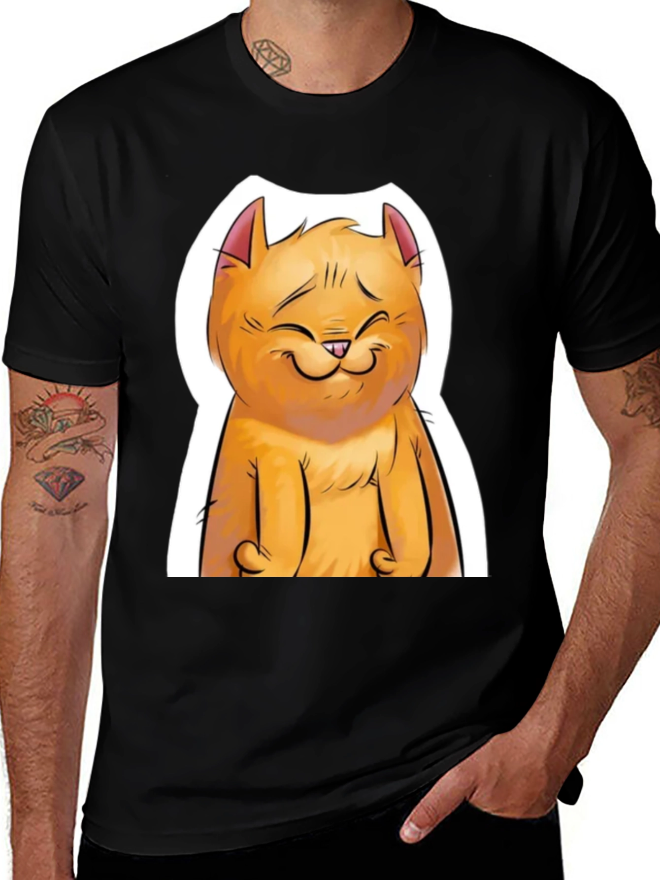 Variant 7 of Funny Cat Cartoon Graphic Tee - Black