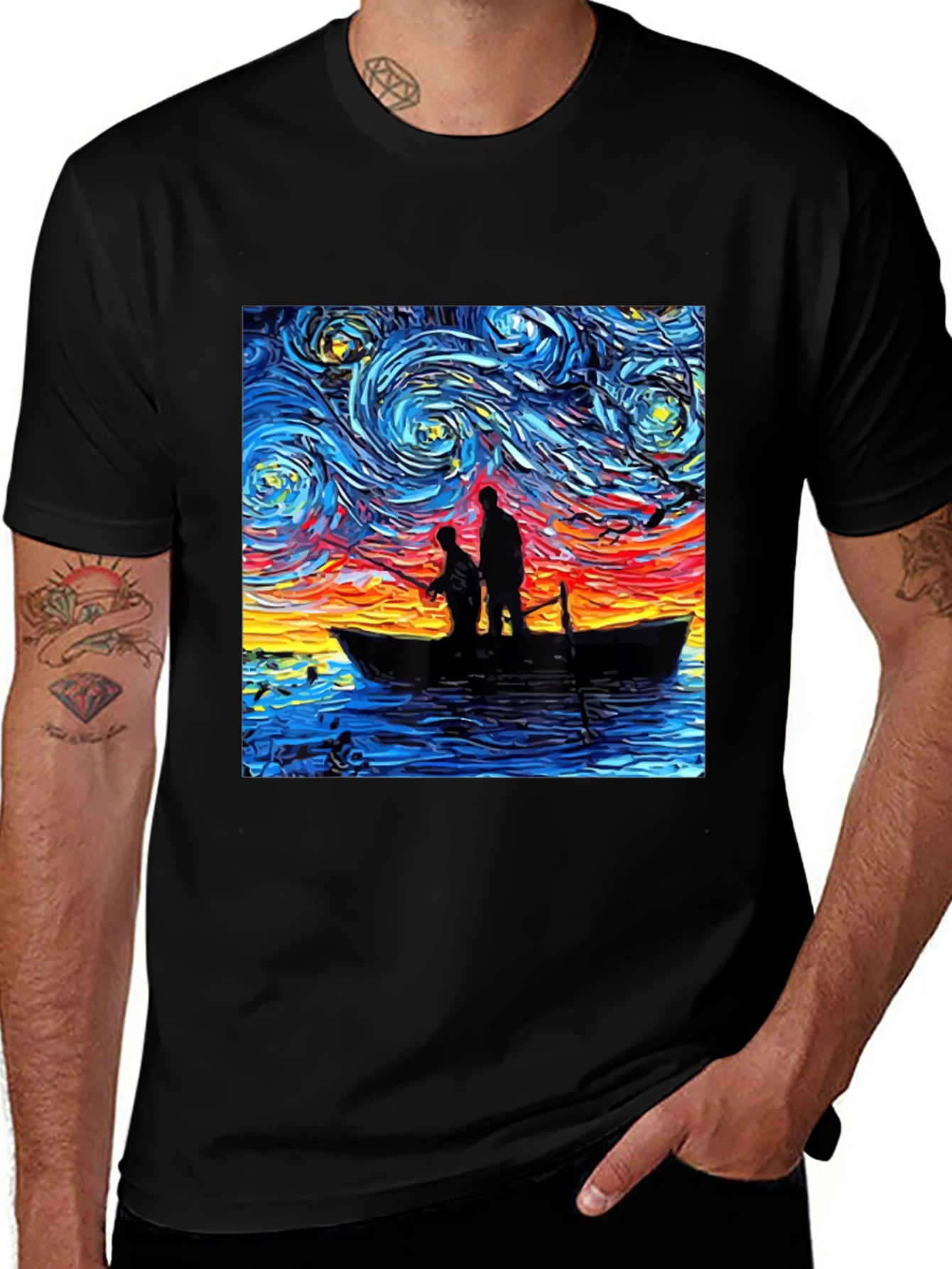Variant 9 of Starry Night Fishing Graphic Tee - Unique Art Shirt