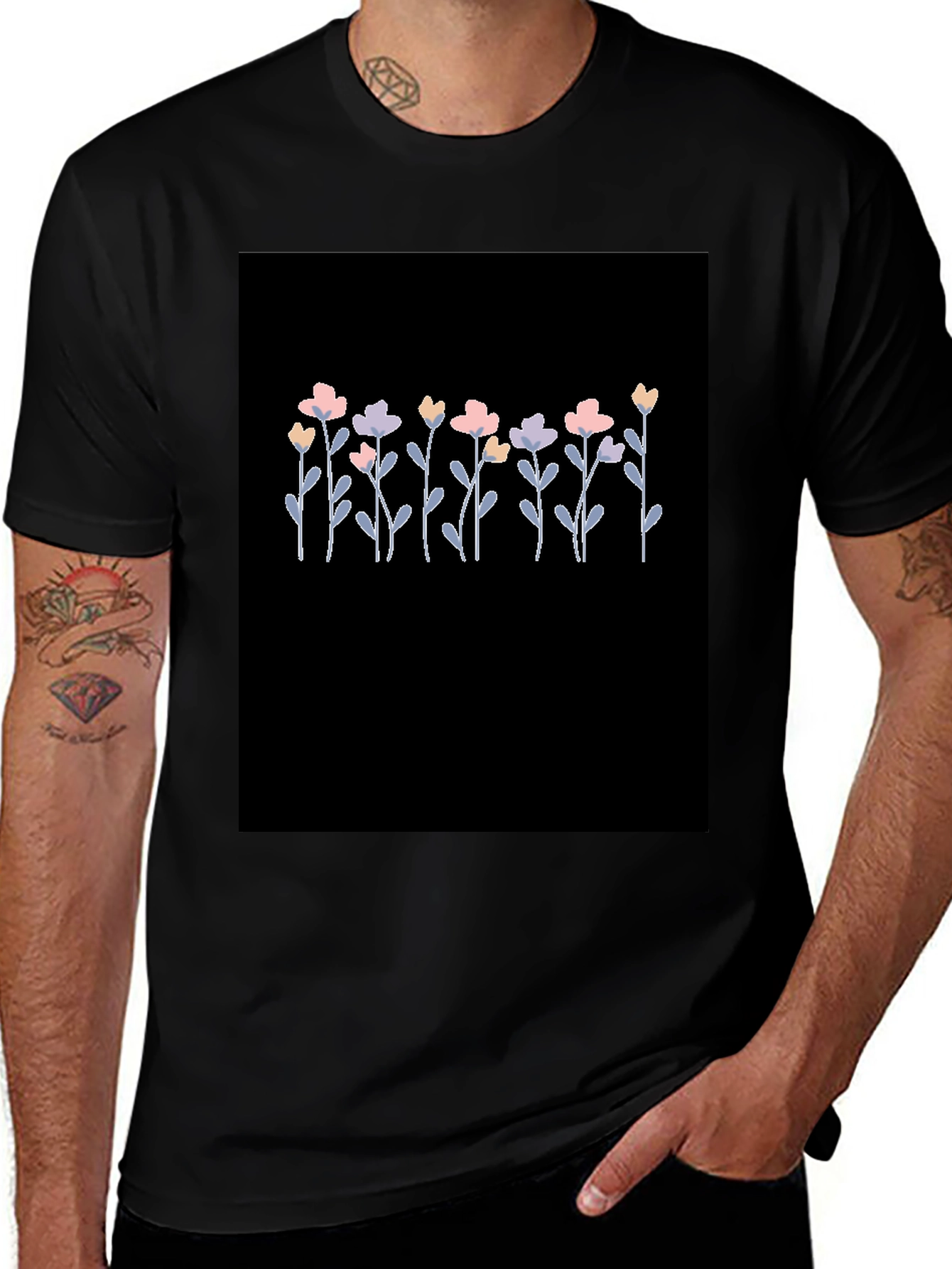 Black Floral Print Black T-Shirt for Men main image