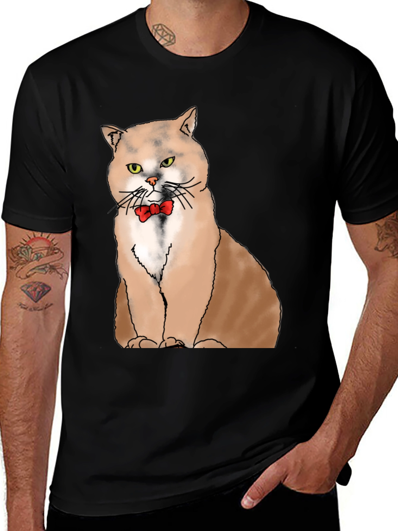 Black Cat with Bowtie Graphic T-Shirt - Black main image