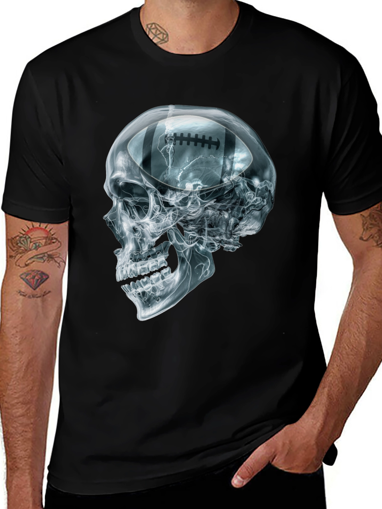 Variant 25 of Football Brain Skull Graphic T-Shirt