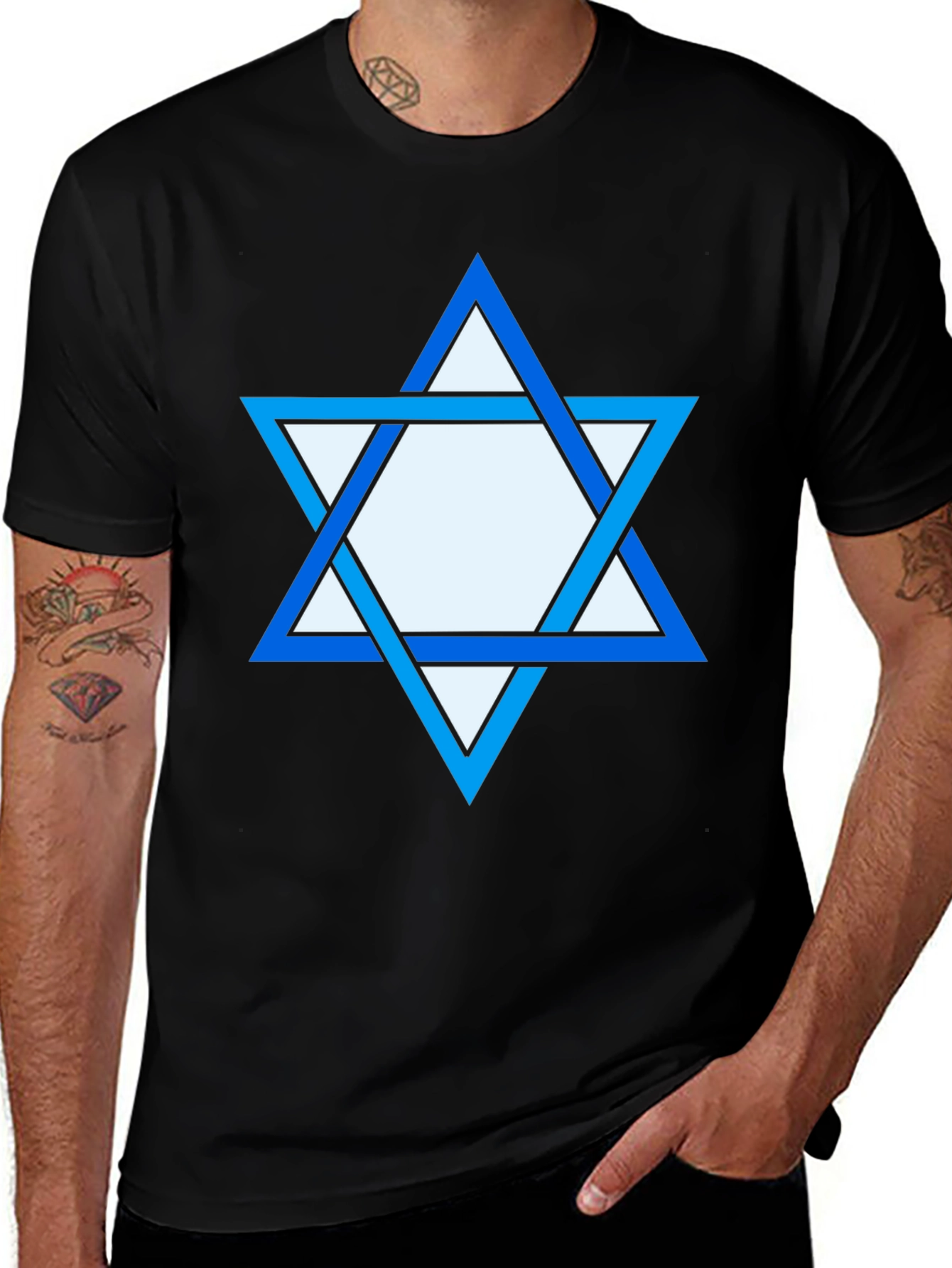 Star of David Graphic Print Tee - Black