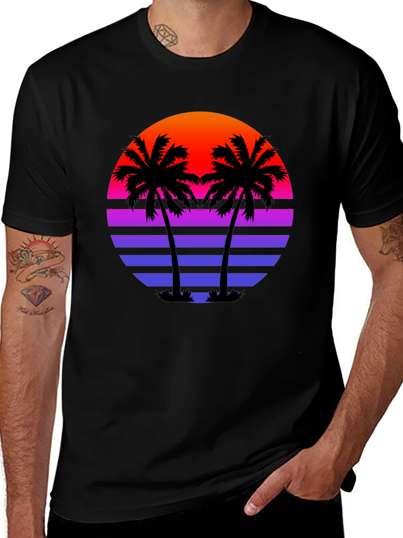 Variant 14 of Retro Sunset Palm Tree Black T-Shirt
