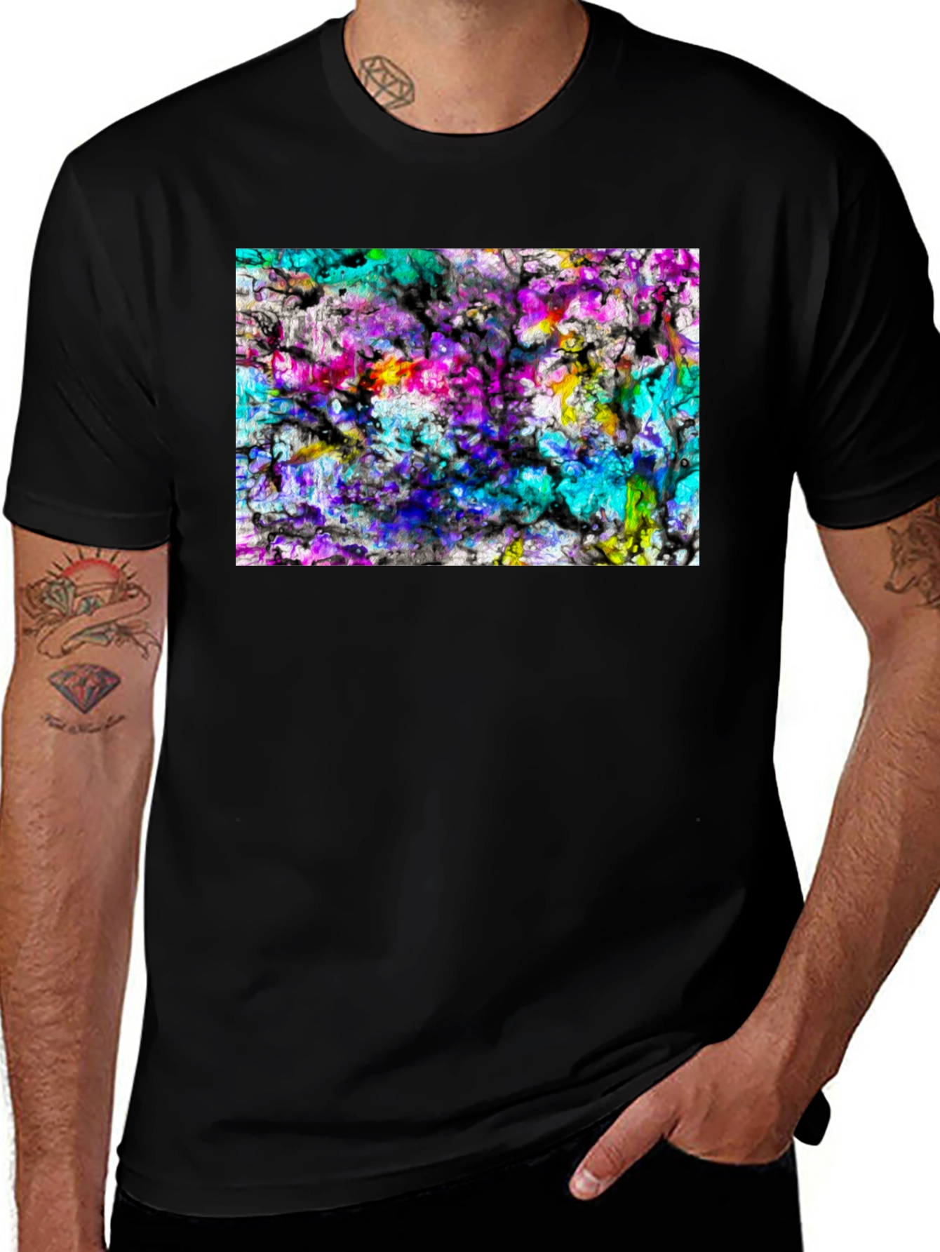 Variant 9 of Abstract Art Print Black Tee - Modern Casual Wear